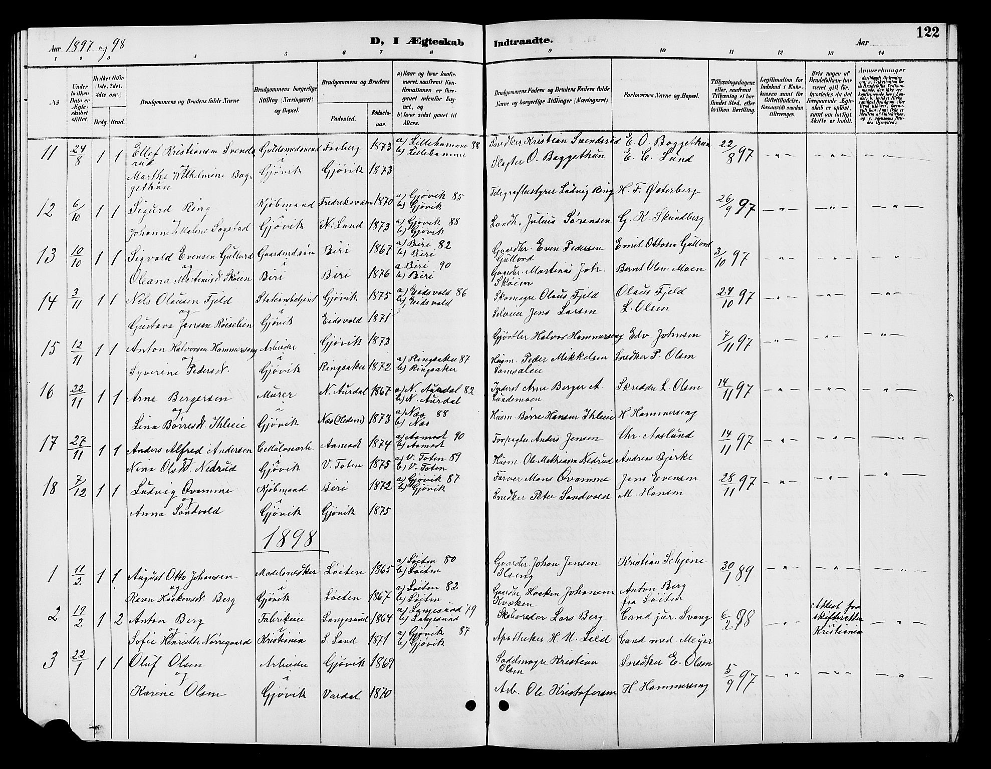 Vardal prestekontor, AV/SAH-PREST-100/H/Ha/Hab/L0009: Klokkerbok nr. 9, 1894-1902, s. 122