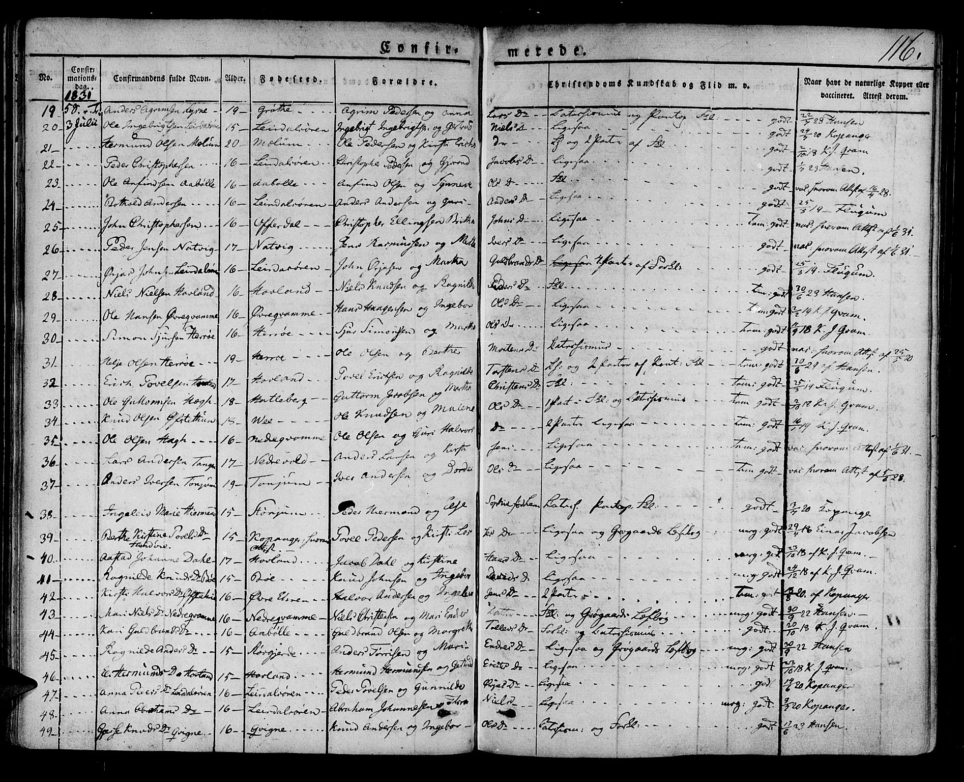 Lærdal sokneprestembete, AV/SAB-A-81201: Ministerialbok nr. A 5, 1822-1834, s. 116