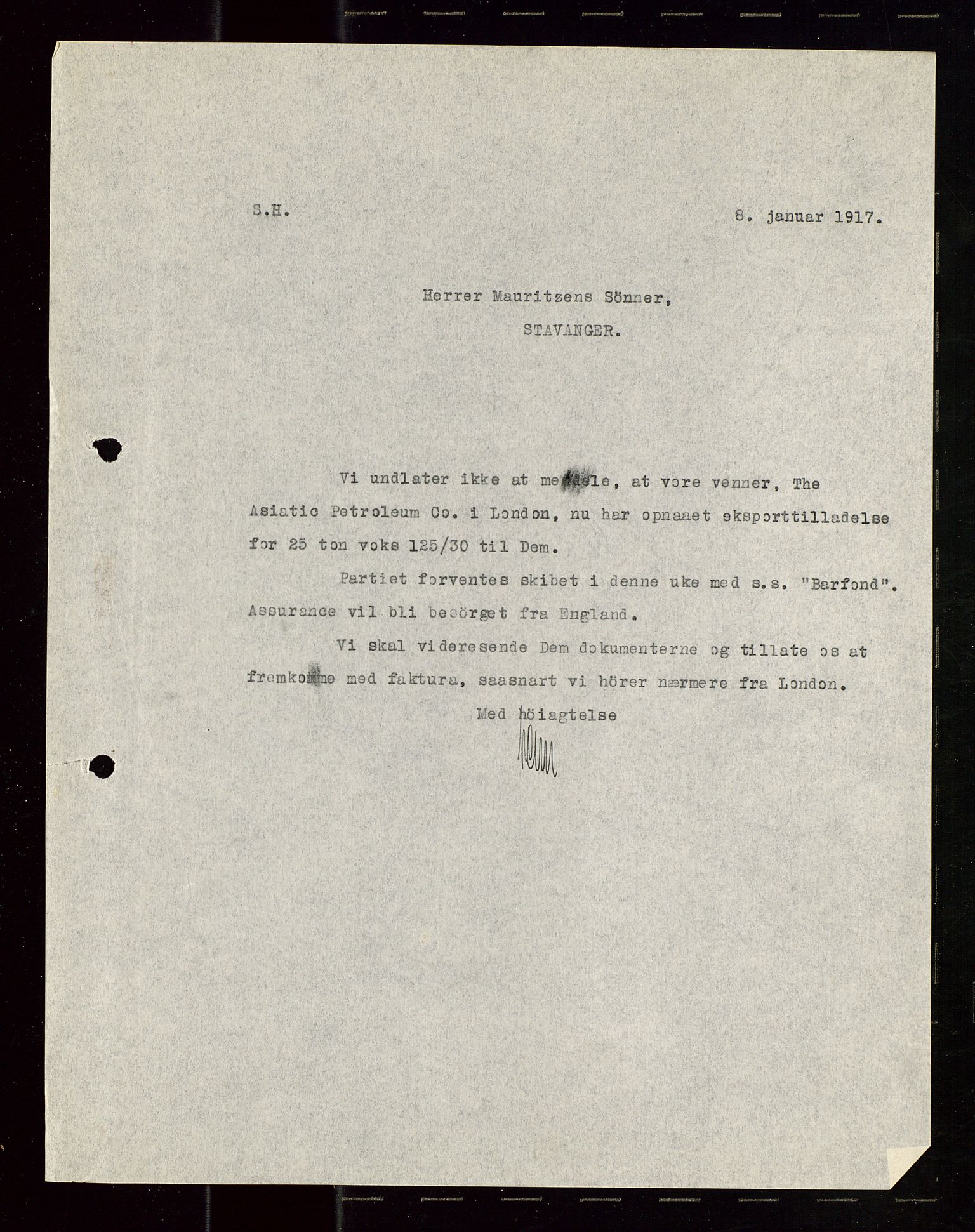 Pa 1521 - A/S Norske Shell, AV/SAST-A-101915/E/Ea/Eaa/L0019: Sjefskorrespondanse, 1917, s. 244