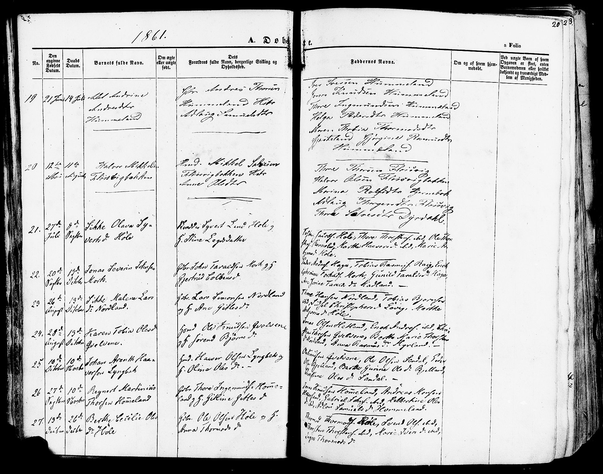 Høgsfjord sokneprestkontor, AV/SAST-A-101624/H/Ha/Haa/L0002: Ministerialbok nr. A 2, 1855-1885, s. 20