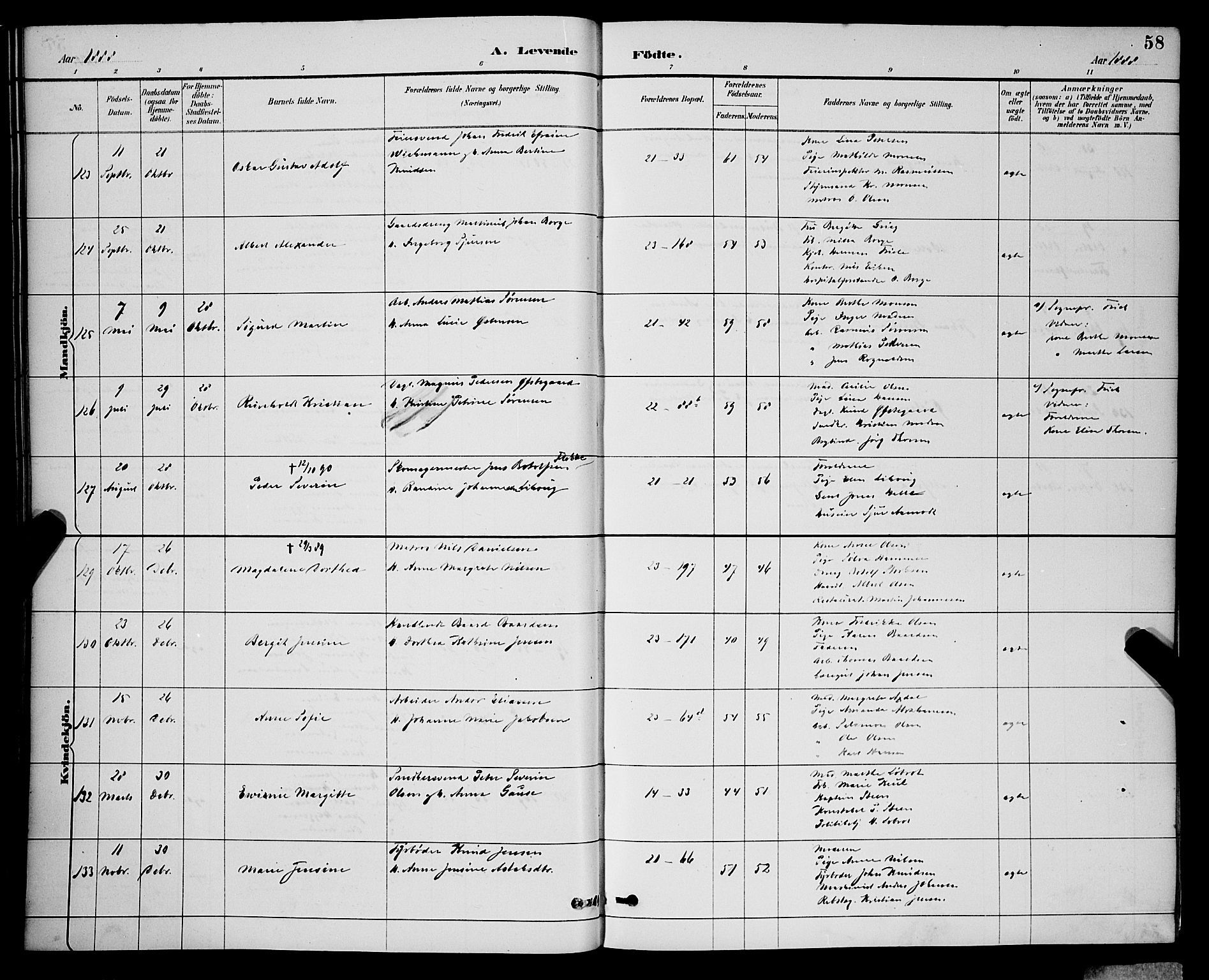 Korskirken sokneprestembete, AV/SAB-A-76101/H/Hab: Klokkerbok nr. B 9, 1887-1896, s. 58