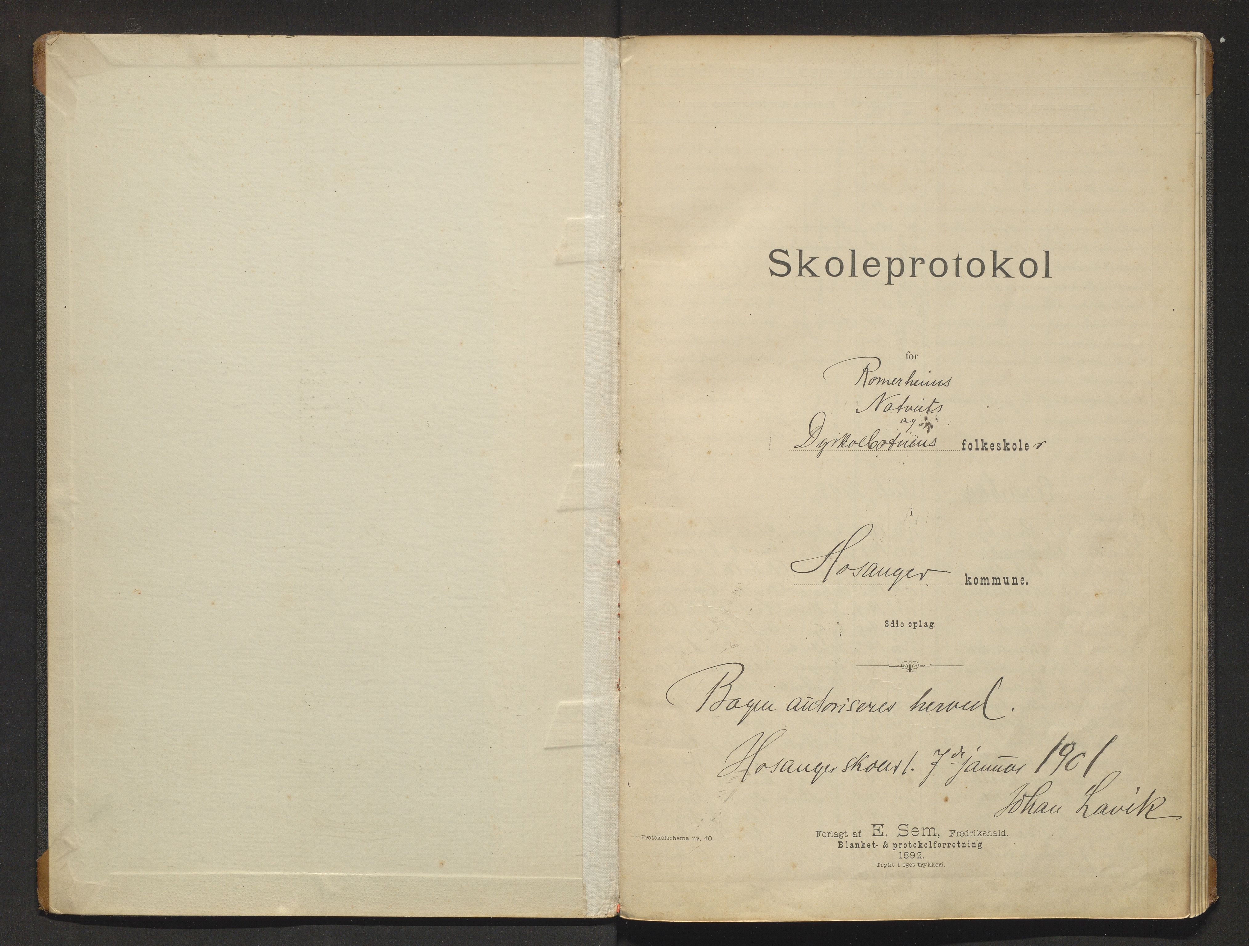 Modalen kommune. Skulestyret, IKAH/1252-211/H/Hc/L0002: Skuleprotokoll for Romarheim, Nottveit og Dyrkolbotn skular, 1901-1907