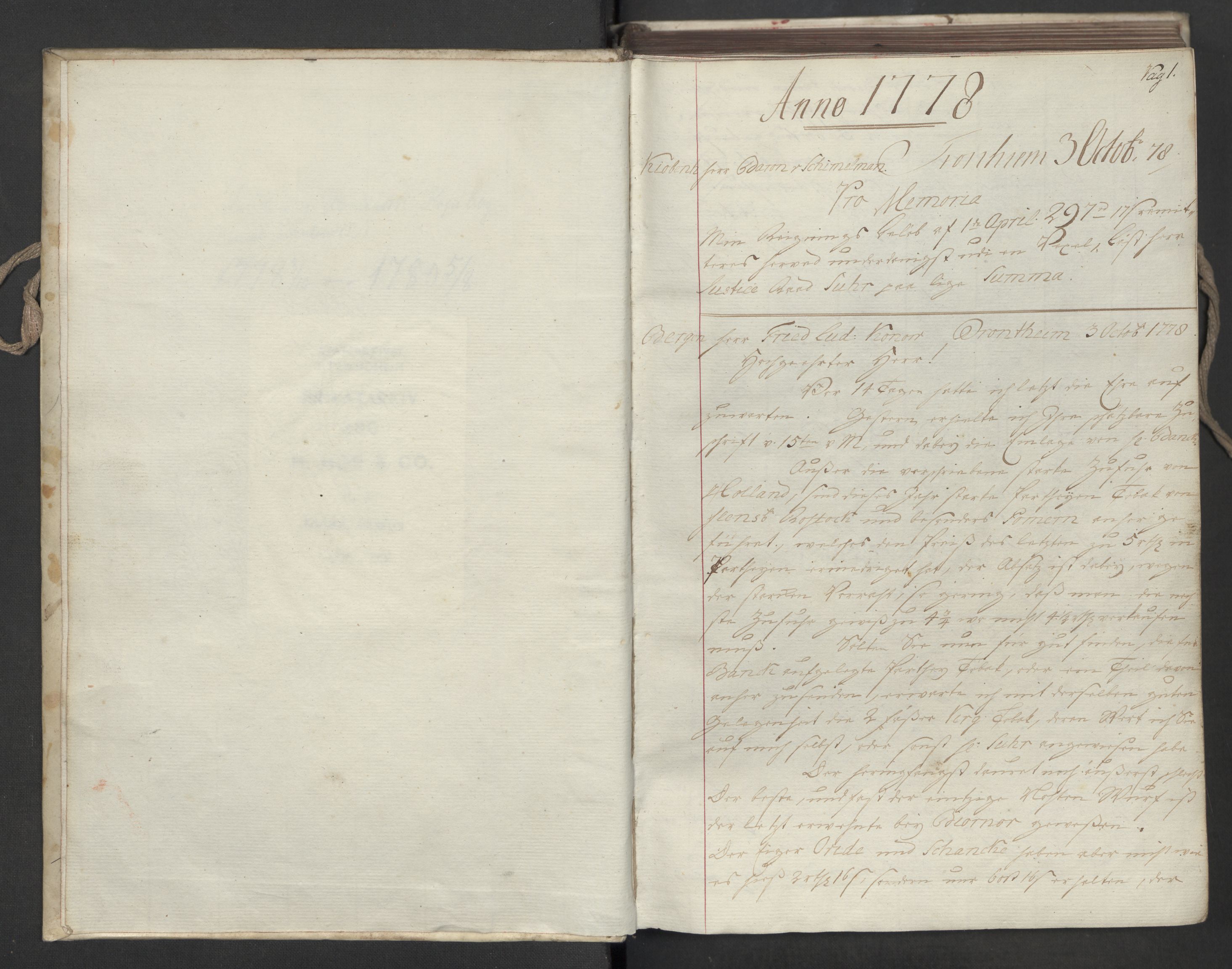 Hoë, Herman & Co, SAT/PA-0280/11/L0003: Kopibok, utenriks, 1778-1780, s. 1