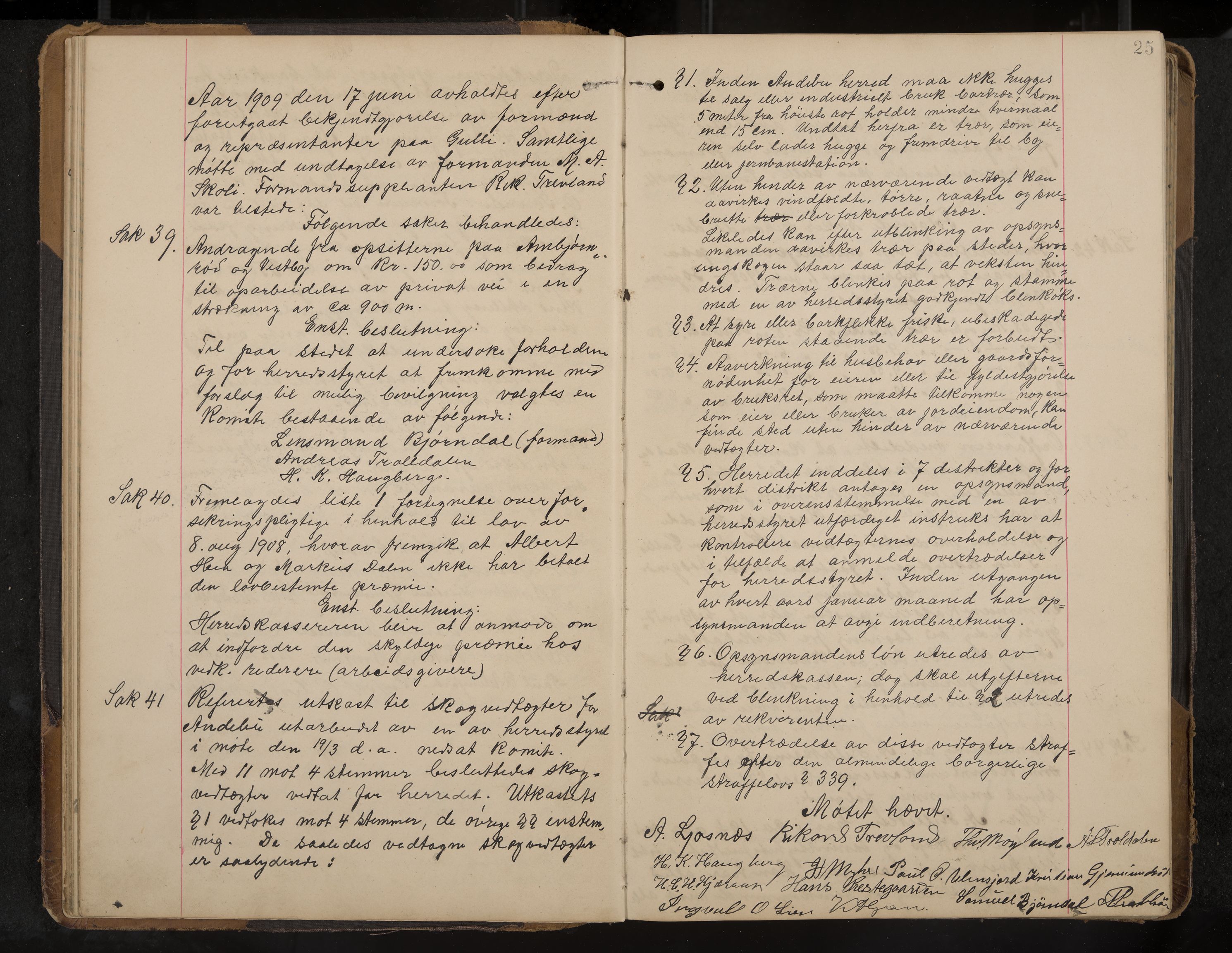 Andebu formannskap og sentraladministrasjon, IKAK/0719021-1/A/Aa/L0004: Møtebok, 1908-1917, s. 25