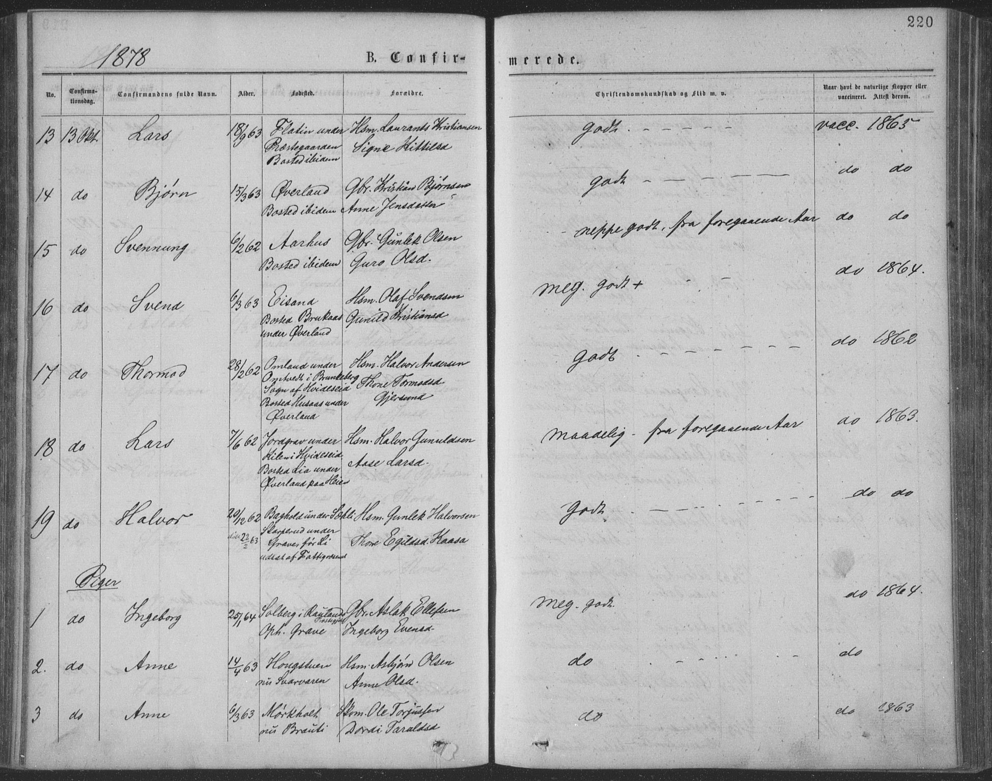 Seljord kirkebøker, AV/SAKO-A-20/F/Fa/L0014: Ministerialbok nr. I 14, 1877-1886, s. 220