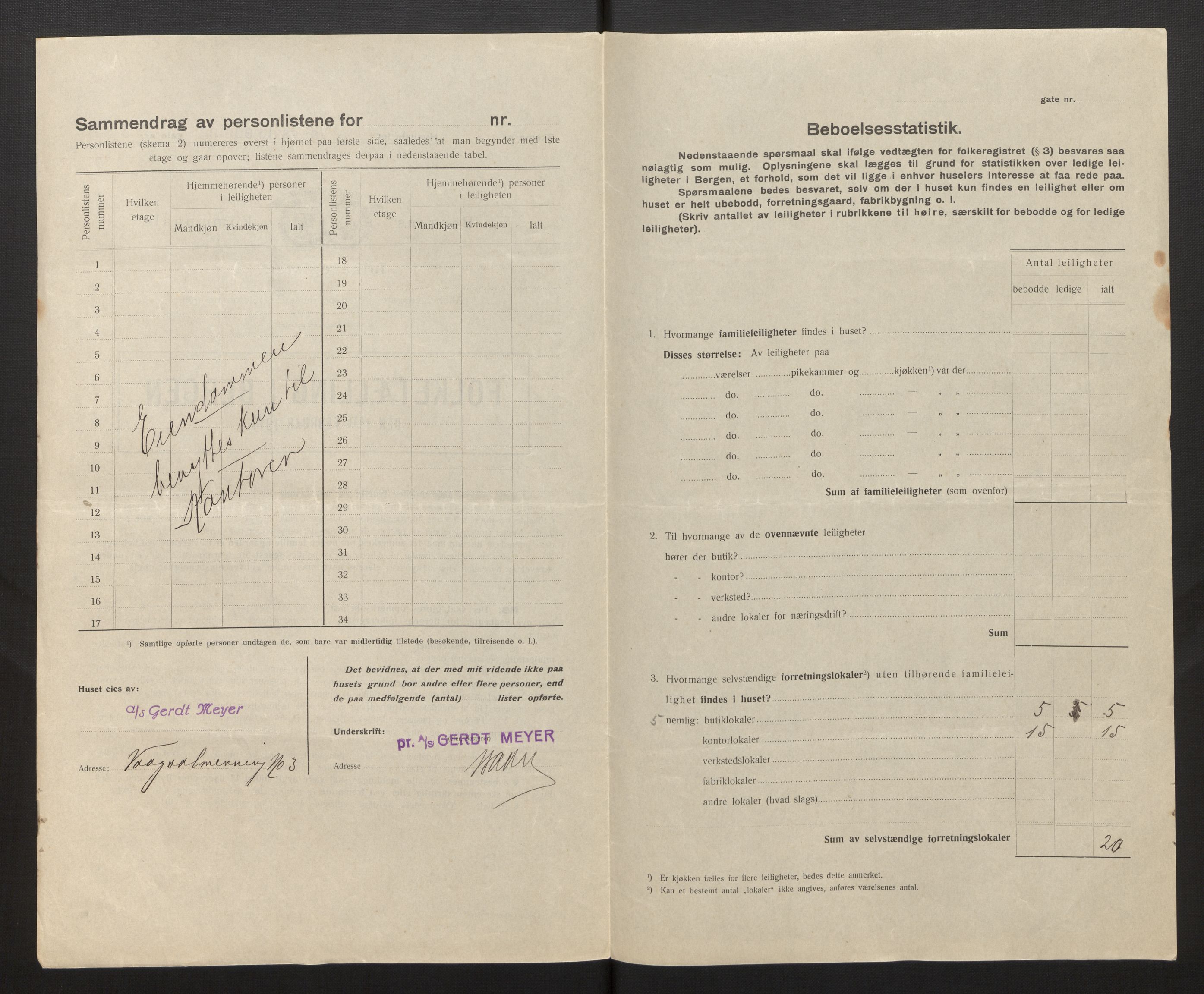 SAB, Kommunal folketelling 1917 for Bergen kjøpstad, 1917, s. 43454