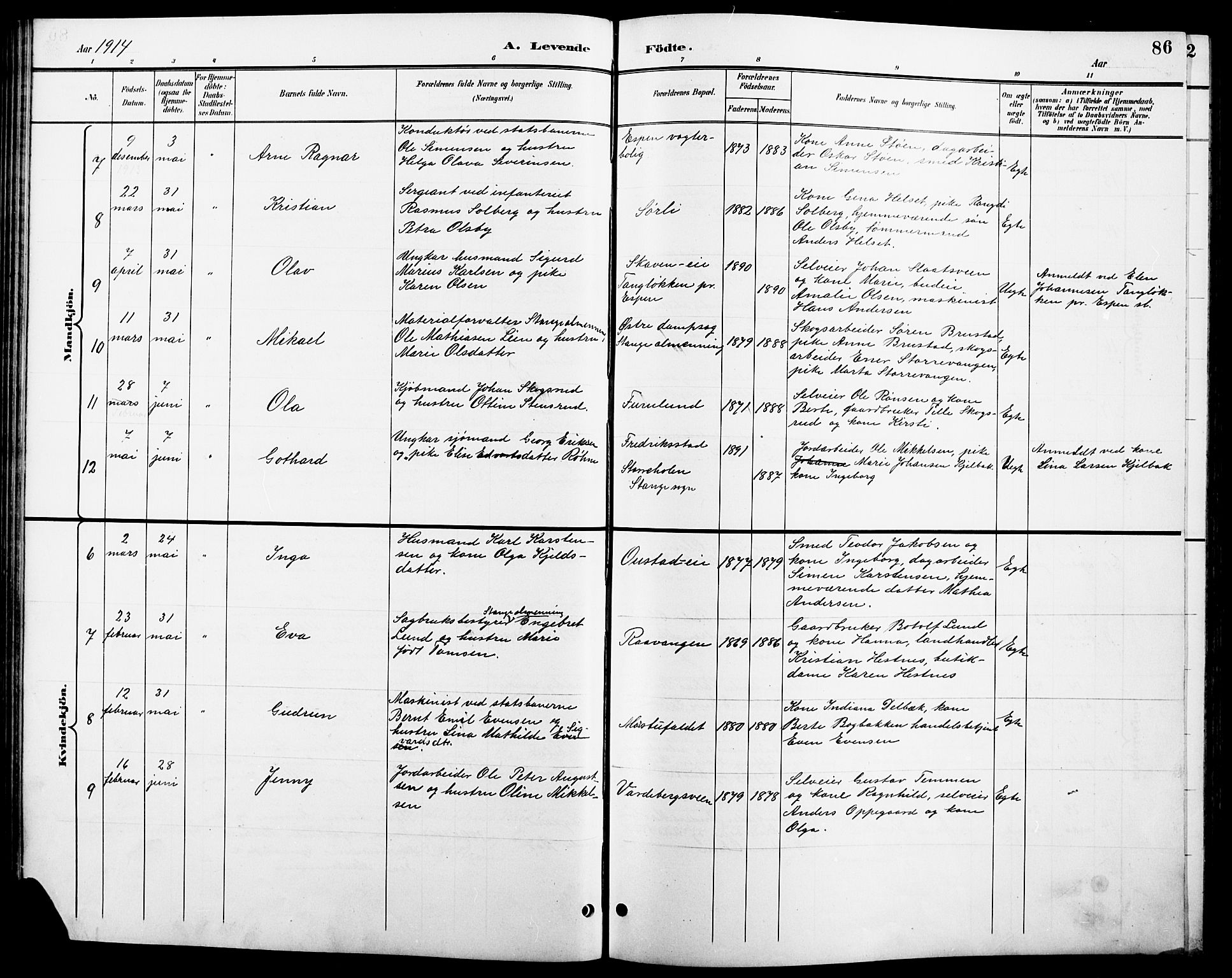 Stange prestekontor, AV/SAH-PREST-002/L/L0011: Klokkerbok nr. 11, 1895-1917, s. 86