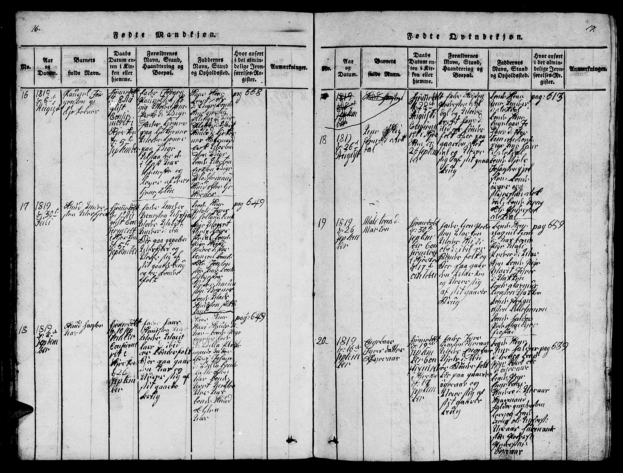 Ministerialprotokoller, klokkerbøker og fødselsregistre - Møre og Romsdal, AV/SAT-A-1454/539/L0535: Klokkerbok nr. 539C01, 1818-1842, s. 16-17