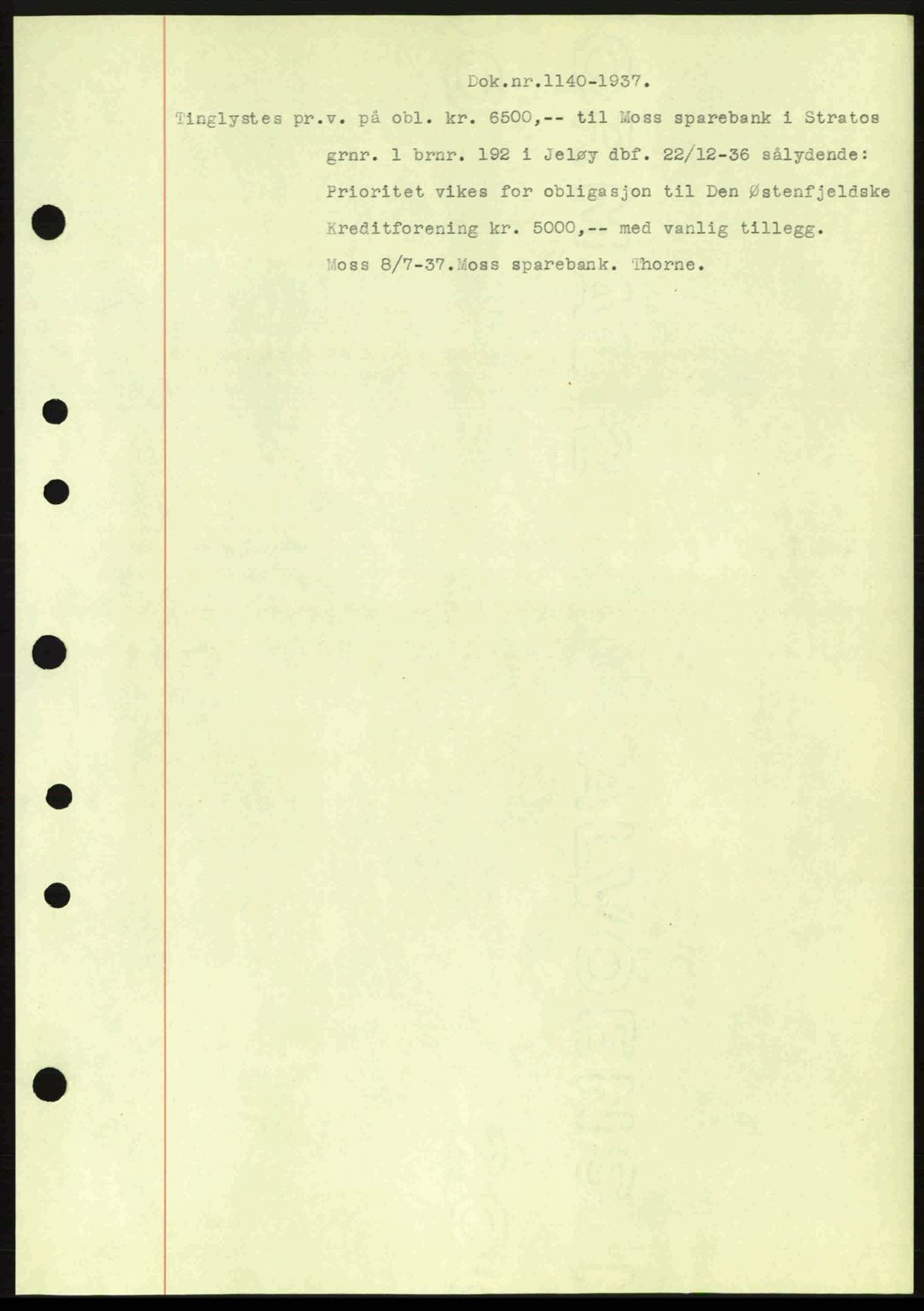 Moss sorenskriveri, SAO/A-10168: Pantebok nr. B3, 1937-1937, Dagboknr: 1140/1937
