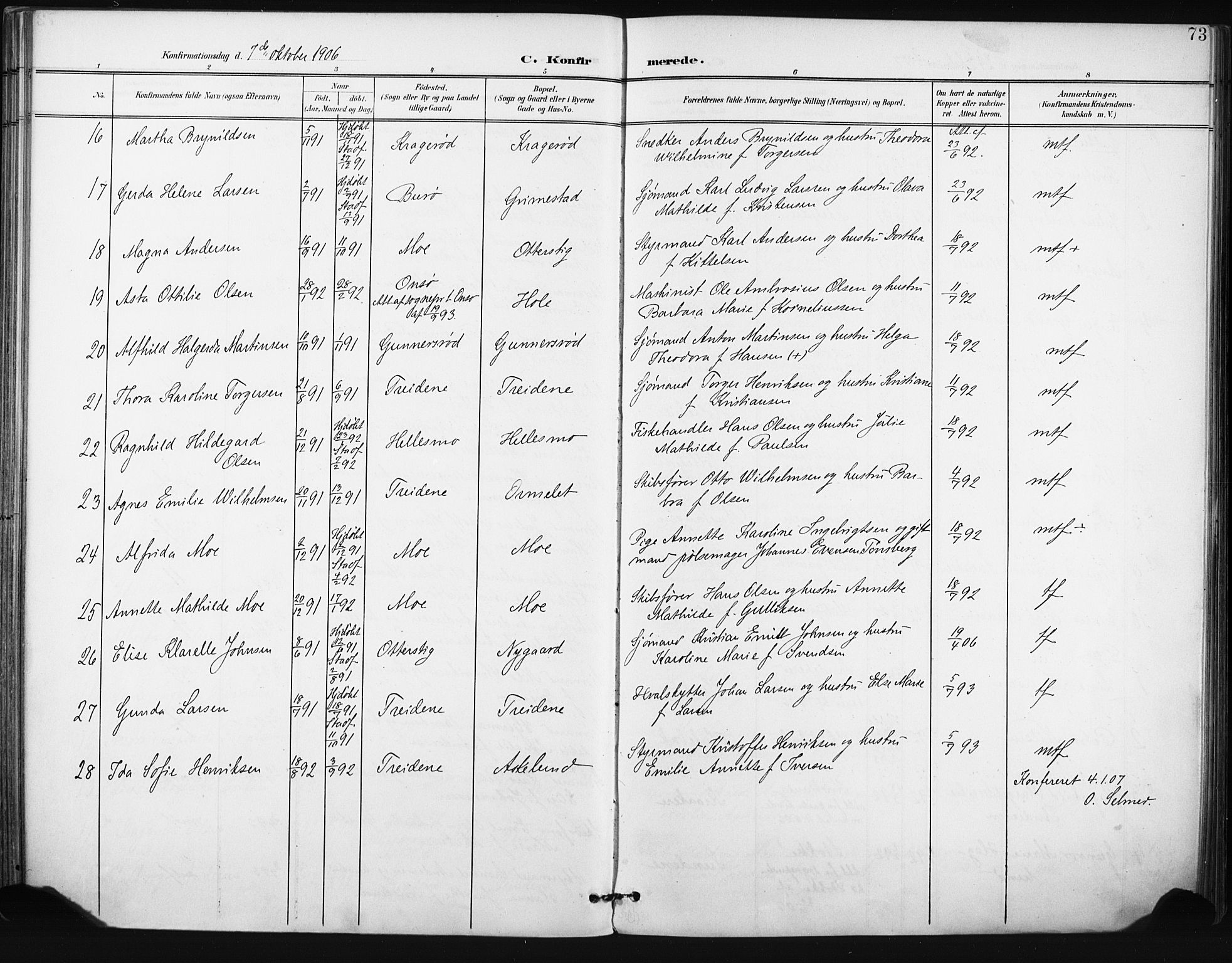 Tjøme kirkebøker, AV/SAKO-A-328/F/Fa/L0005: Ministerialbok nr. I 5, 1901-1909, s. 73