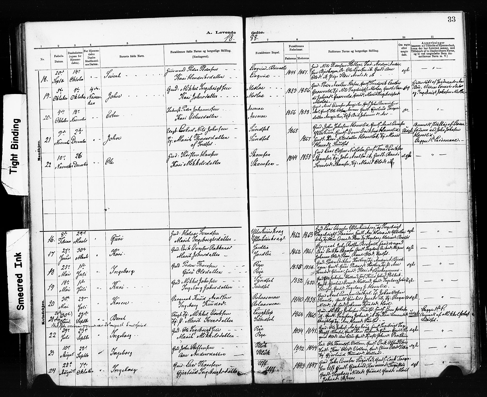 Ministerialprotokoller, klokkerbøker og fødselsregistre - Sør-Trøndelag, SAT/A-1456/674/L0871: Ministerialbok nr. 674A03, 1880-1896, s. 33