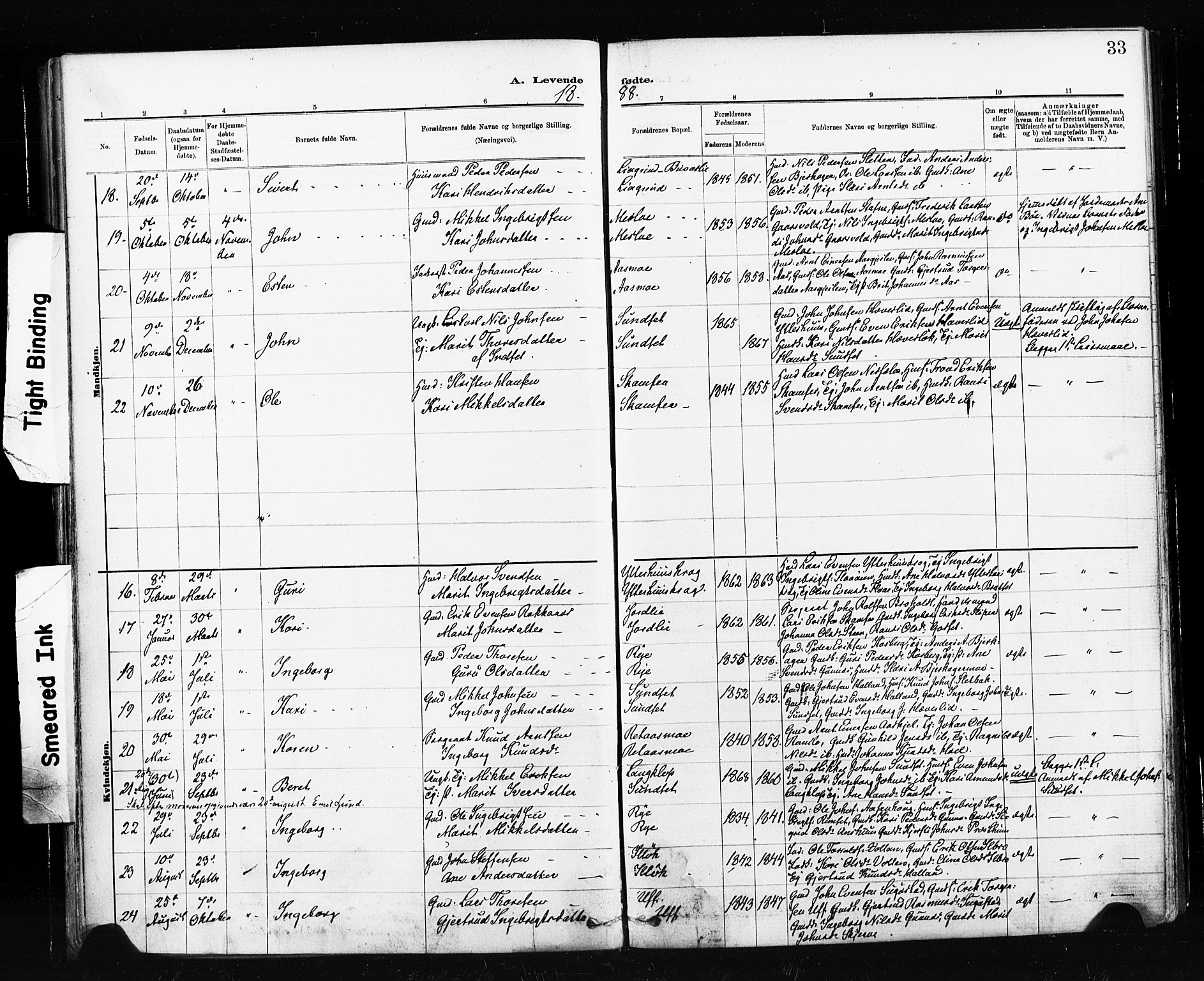 Ministerialprotokoller, klokkerbøker og fødselsregistre - Sør-Trøndelag, AV/SAT-A-1456/674/L0871: Ministerialbok nr. 674A03, 1880-1896, s. 33