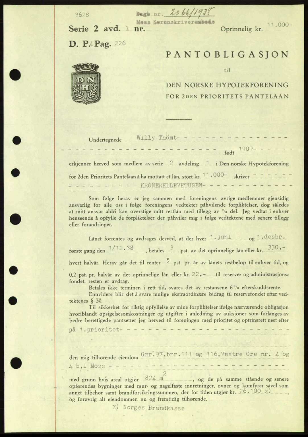 Moss sorenskriveri, SAO/A-10168: Pantebok nr. B6, 1938-1938, Dagboknr: 2066/1938