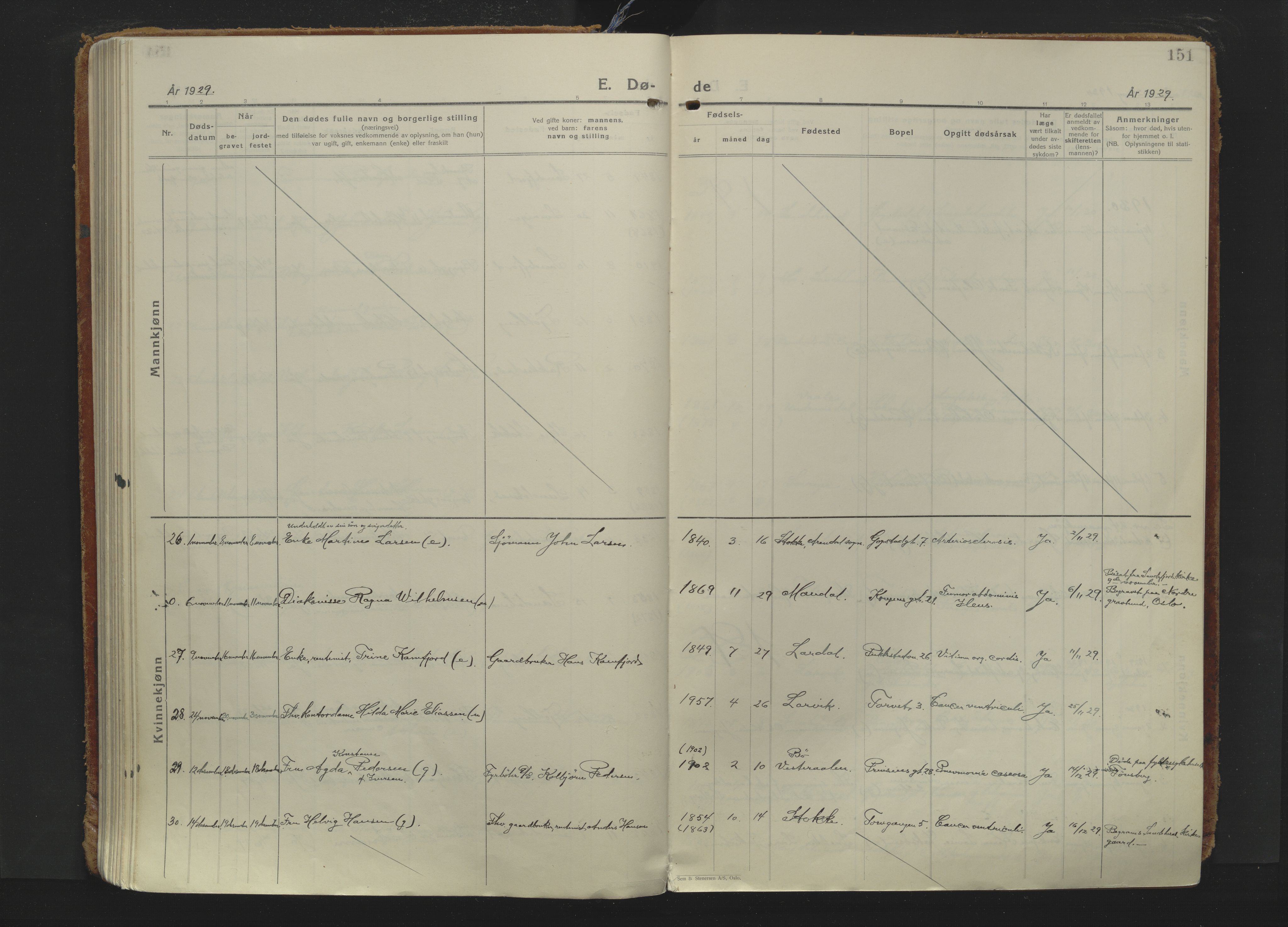 Sandefjord kirkebøker, AV/SAKO-A-315/F/Fa/L0009: Ministerialbok nr. 9, 1926-1945, s. 151