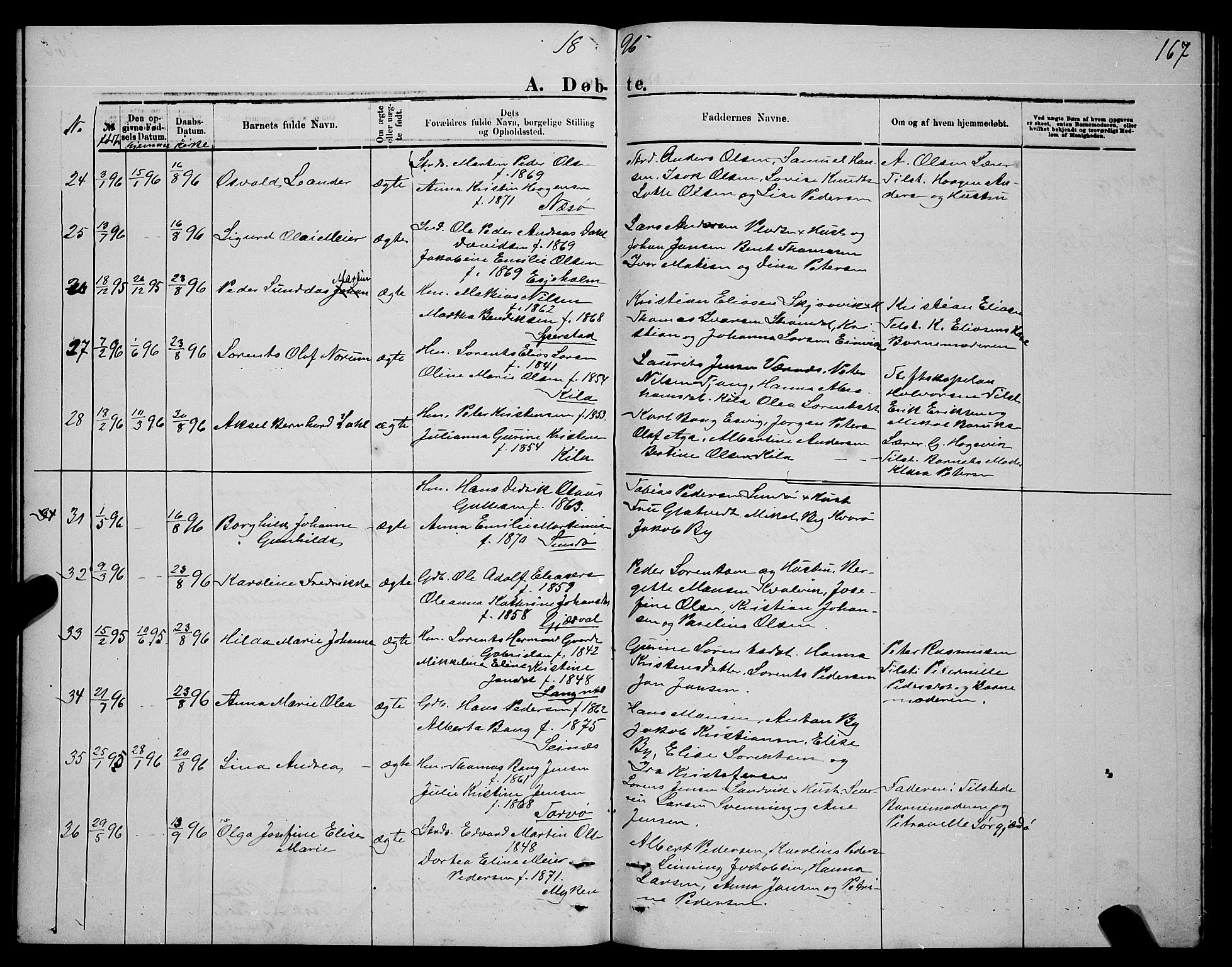 Ministerialprotokoller, klokkerbøker og fødselsregistre - Nordland, AV/SAT-A-1459/841/L0620: Klokkerbok nr. 841C04, 1877-1896, s. 167