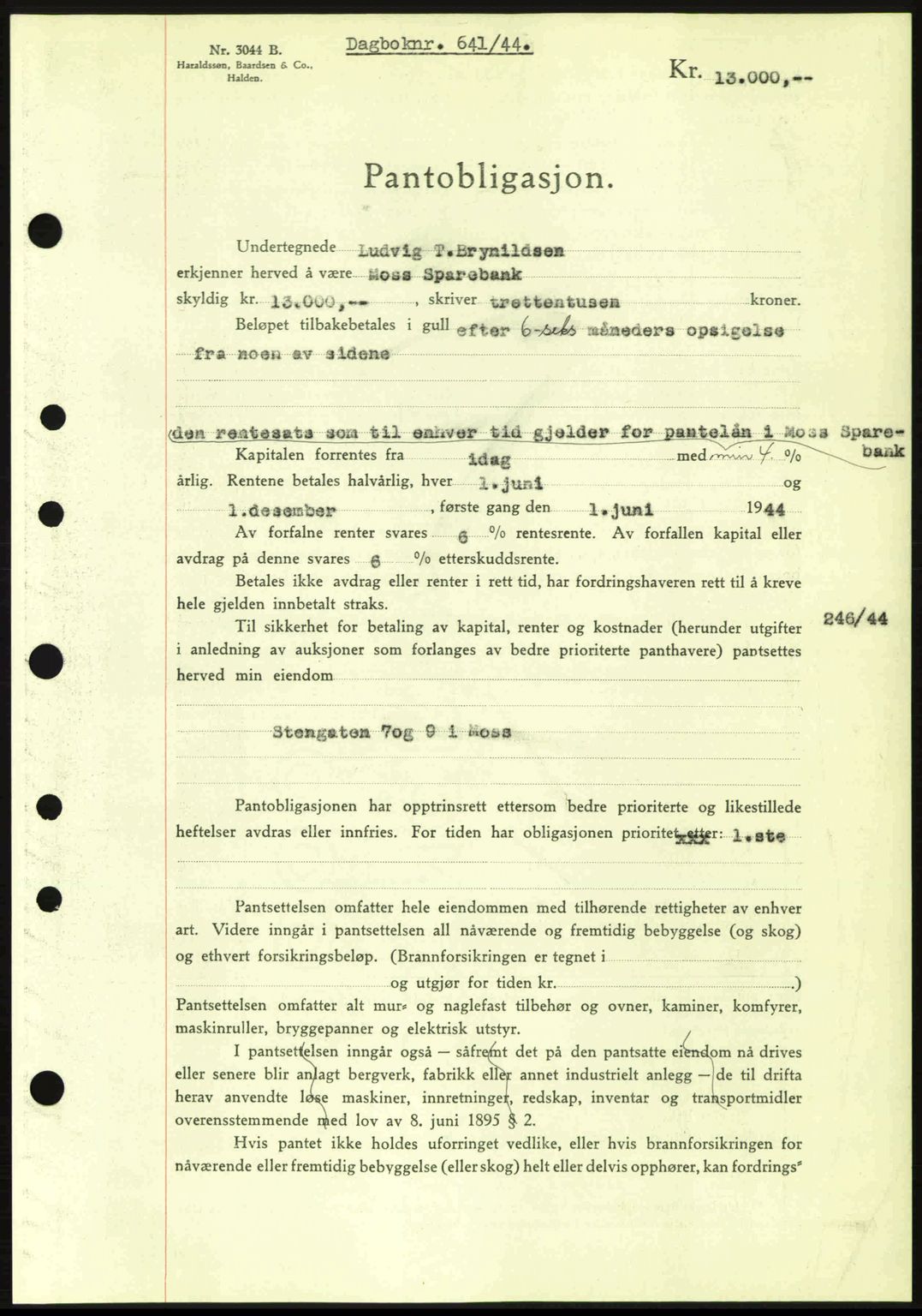 Moss sorenskriveri, SAO/A-10168: Pantebok nr. B13, 1943-1945, Dagboknr: 641/1944