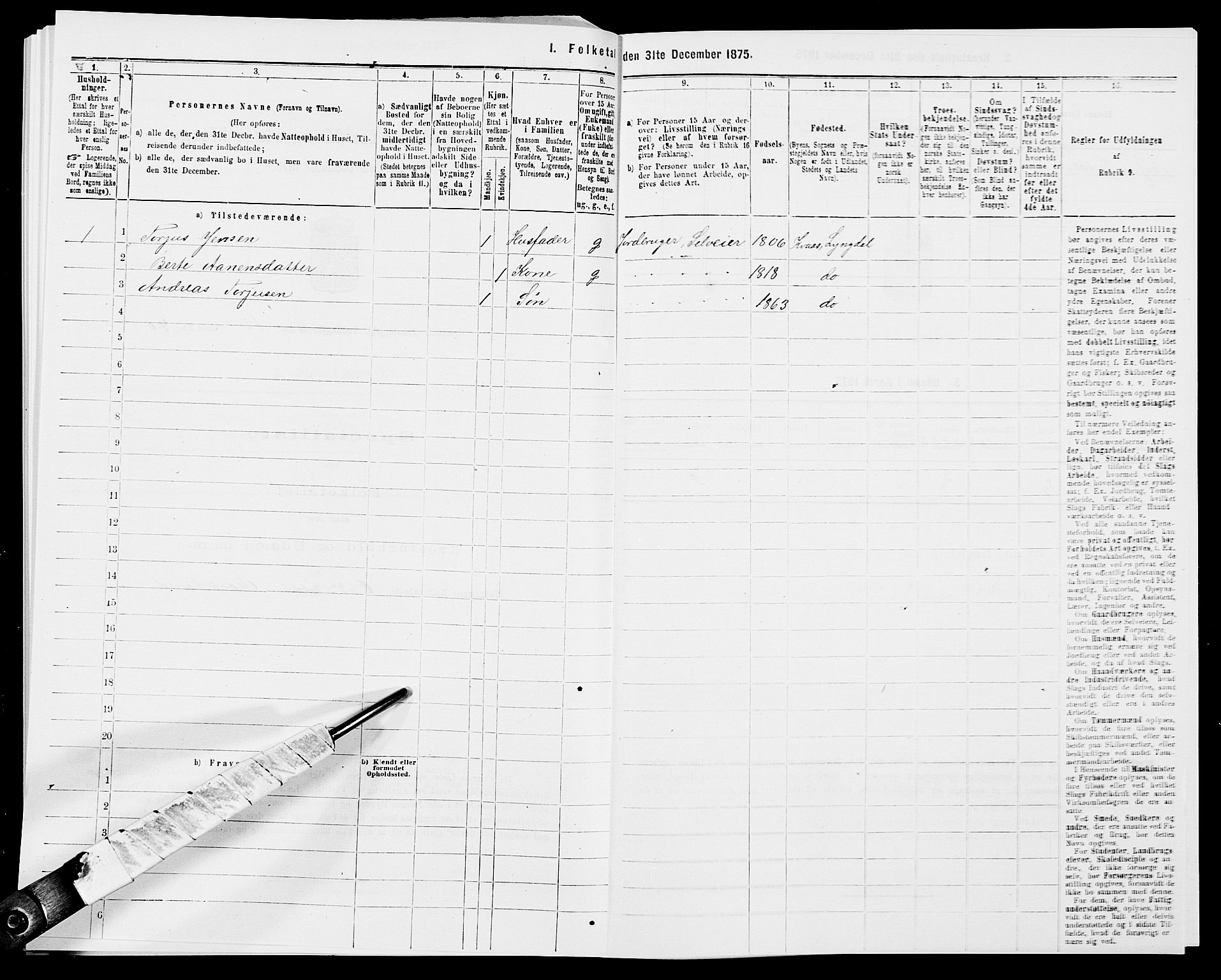 SAK, Folketelling 1875 for 1032P Lyngdal prestegjeld, 1875, s. 1940