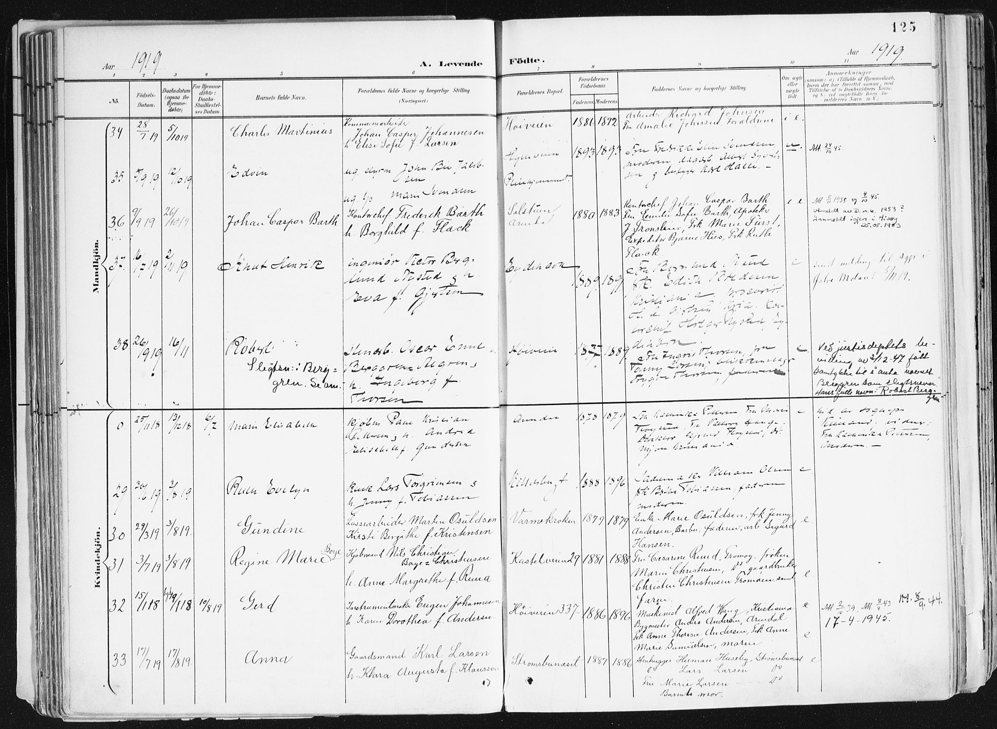Arendal sokneprestkontor, Trefoldighet, AV/SAK-1111-0040/F/Fa/L0010: Ministerialbok nr. A 10, 1900-1919, s. 125