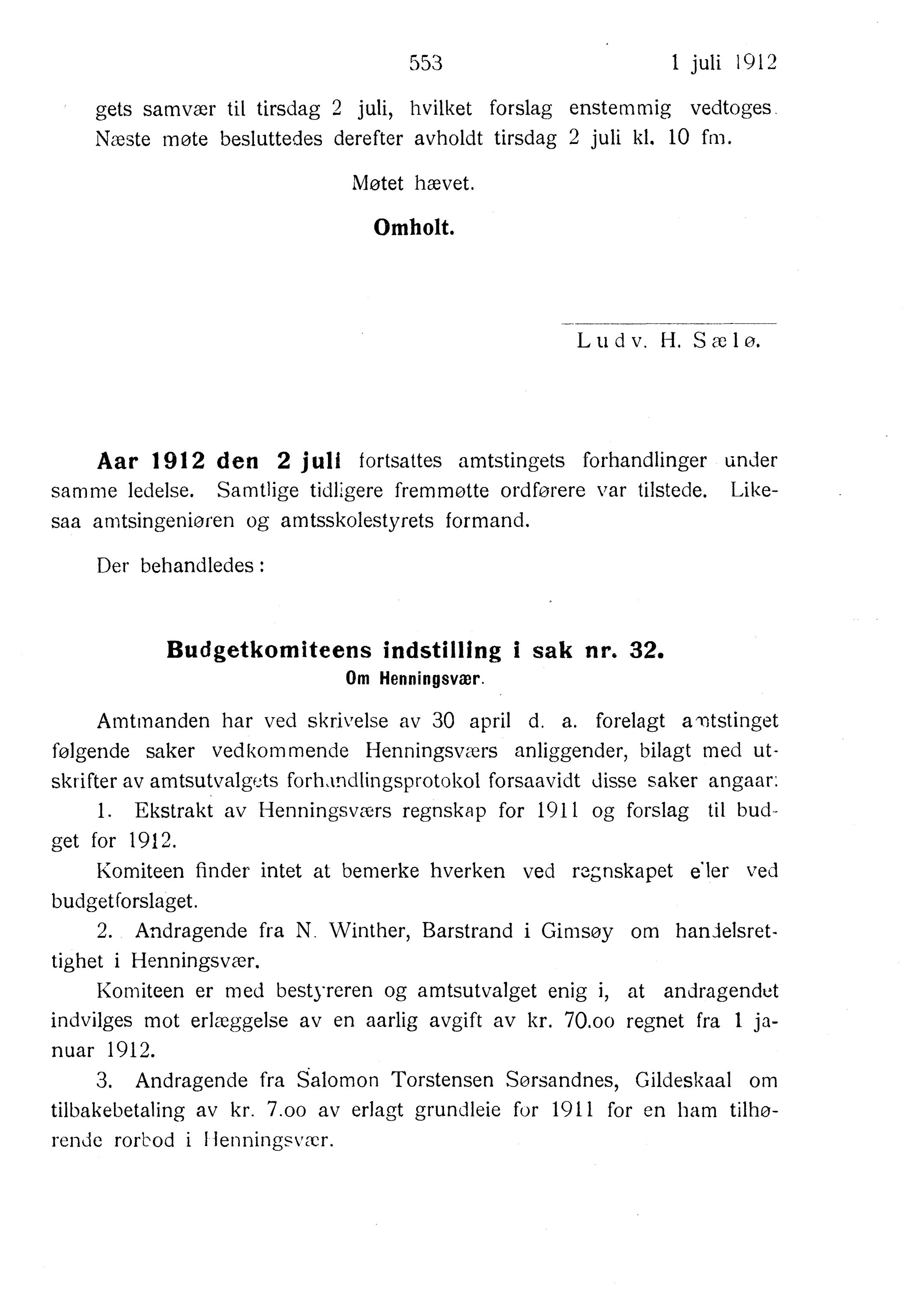 Nordland Fylkeskommune. Fylkestinget, AIN/NFK-17/176/A/Ac/L0035: Fylkestingsforhandlinger 1912, 1912, s. 553