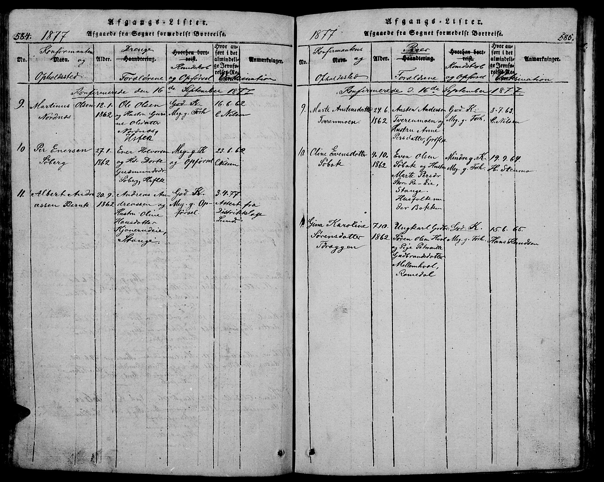 Trysil prestekontor, AV/SAH-PREST-046/H/Ha/Hab/L0005: Klokkerbok nr. 5, 1814-1877, s. 584-585