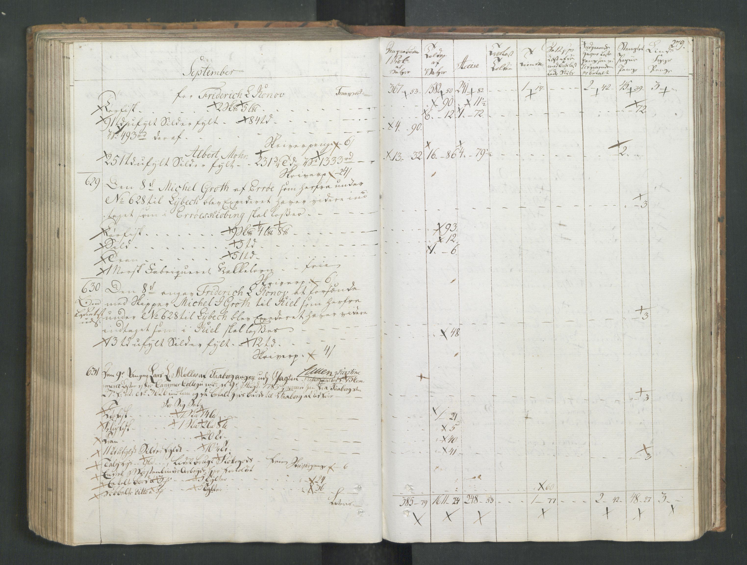 Generaltollkammeret, tollregnskaper, AV/RA-EA-5490/R26/L0277/0001: Tollregnskaper Bergen A / Utgående tollbok I, 1794, s. 278b-279a