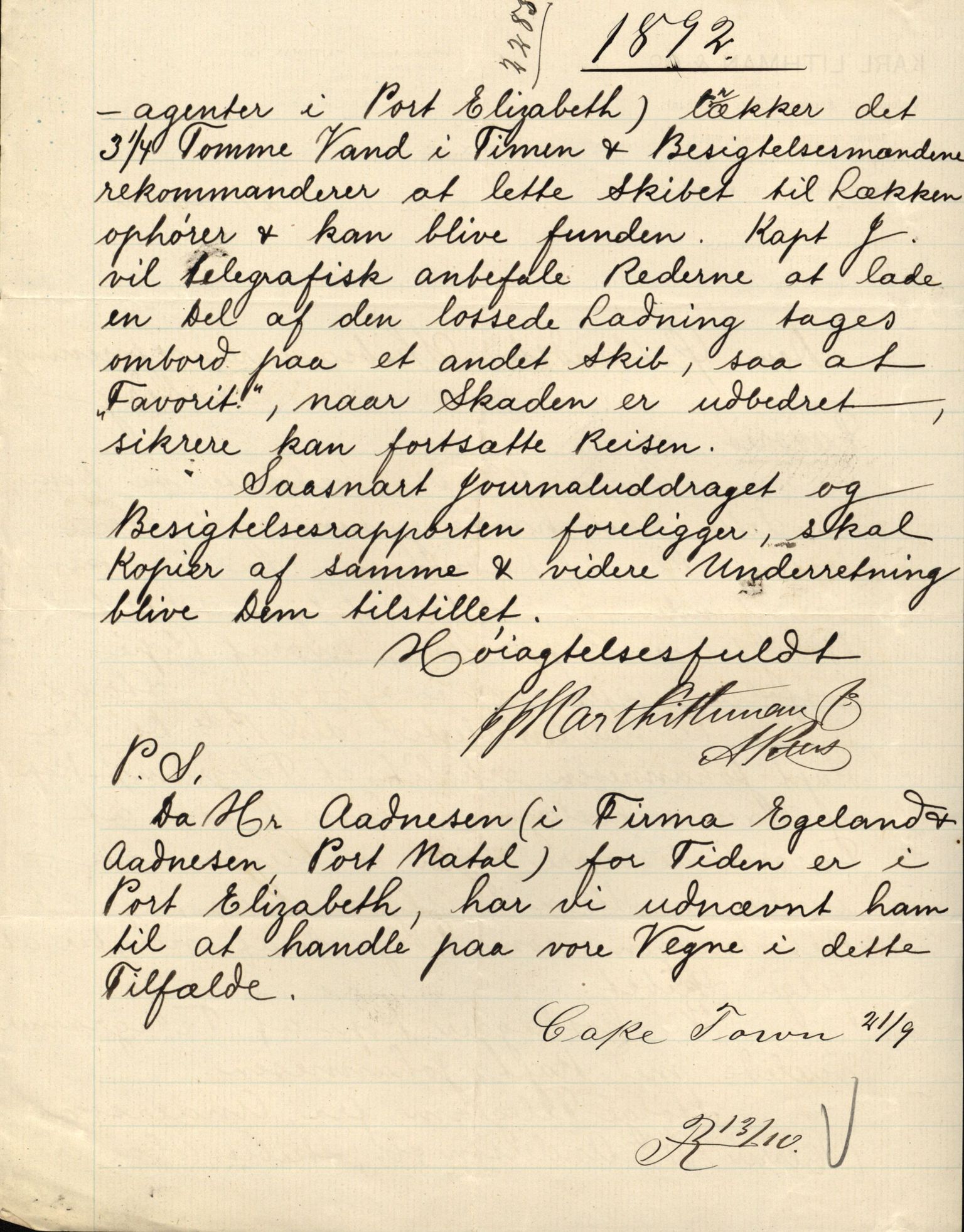 Pa 63 - Østlandske skibsassuranceforening, VEMU/A-1079/G/Ga/L0028/0002: Havaridokumenter / Marie, Favorit, Tabor, Sylphiden, Berthel, America, 1892, s. 31