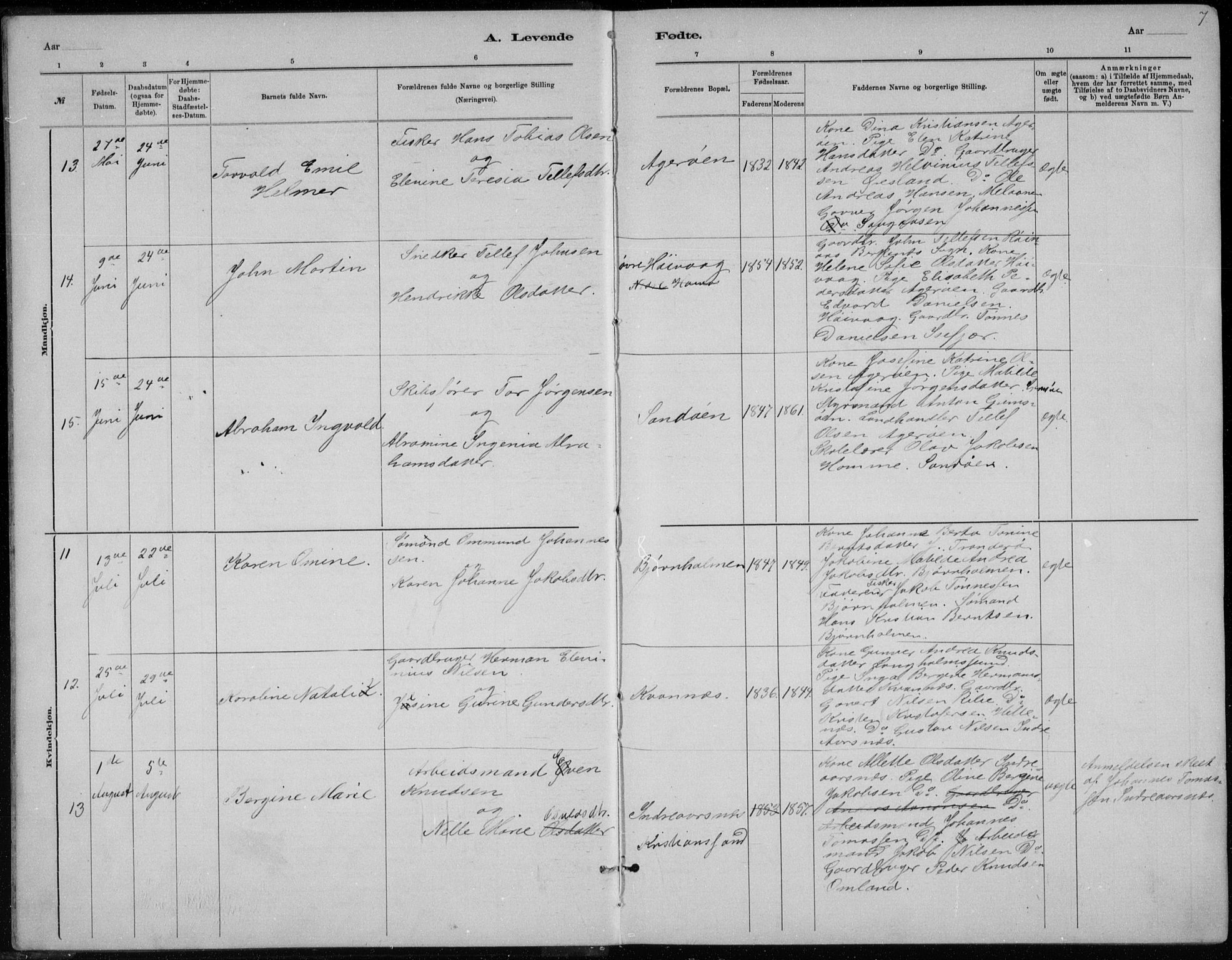 Høvåg sokneprestkontor, AV/SAK-1111-0025/F/Fb/L0004: Klokkerbok nr. B 4, 1883-1898, s. 7