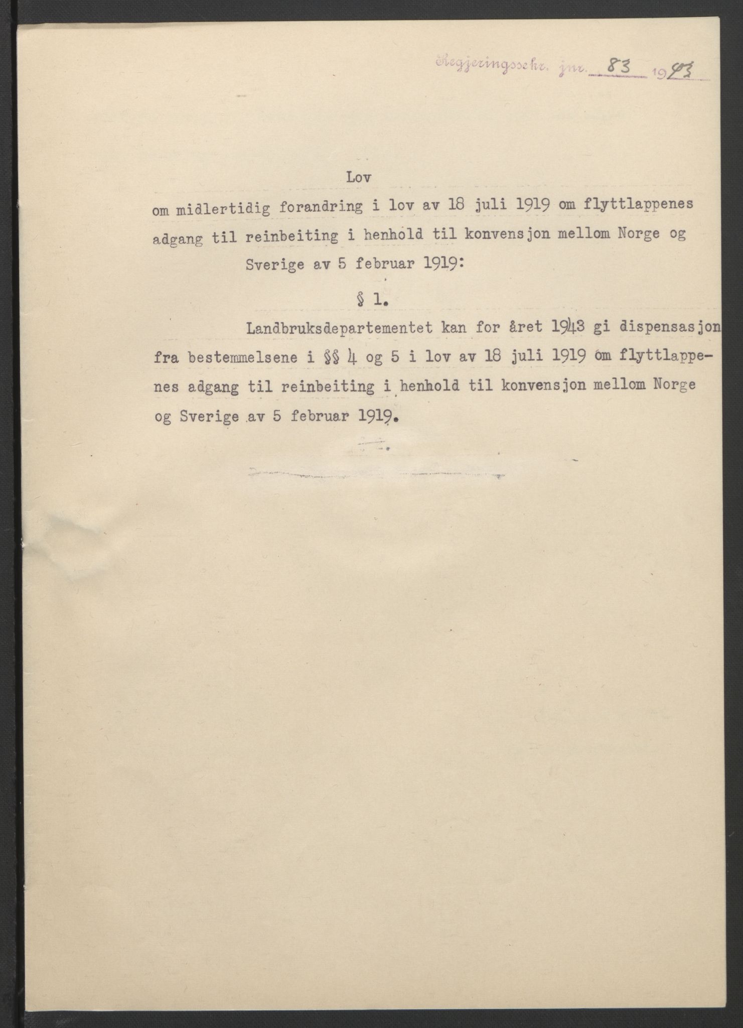 NS-administrasjonen 1940-1945 (Statsrådsekretariatet, de kommisariske statsråder mm), RA/S-4279/D/Db/L0099: Lover, 1943, s. 194