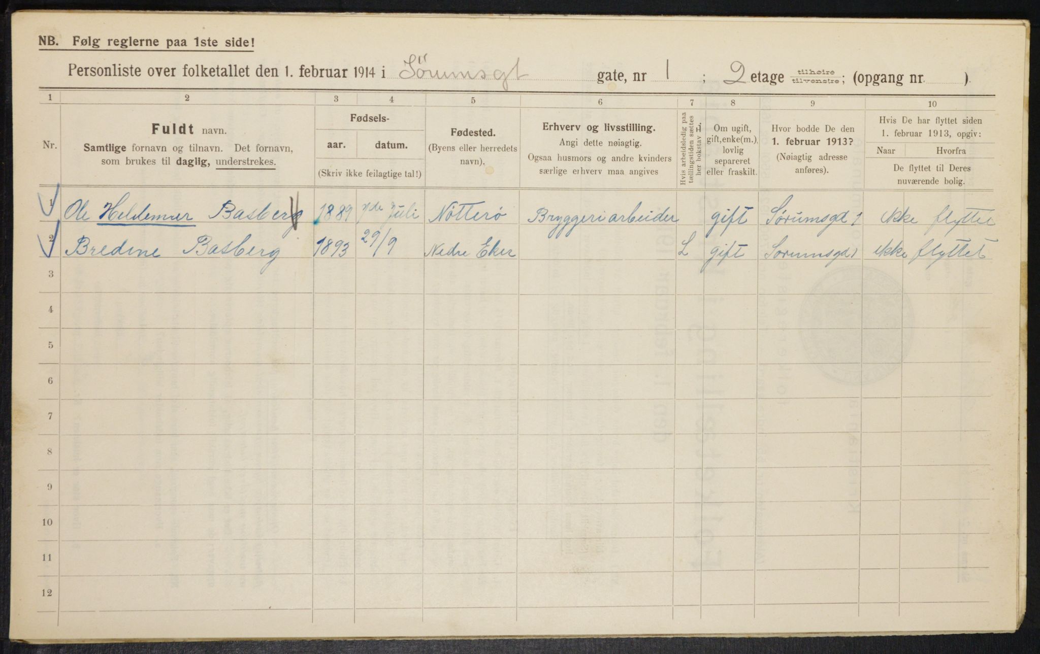 OBA, Kommunal folketelling 1.2.1914 for Kristiania, 1914, s. 107608