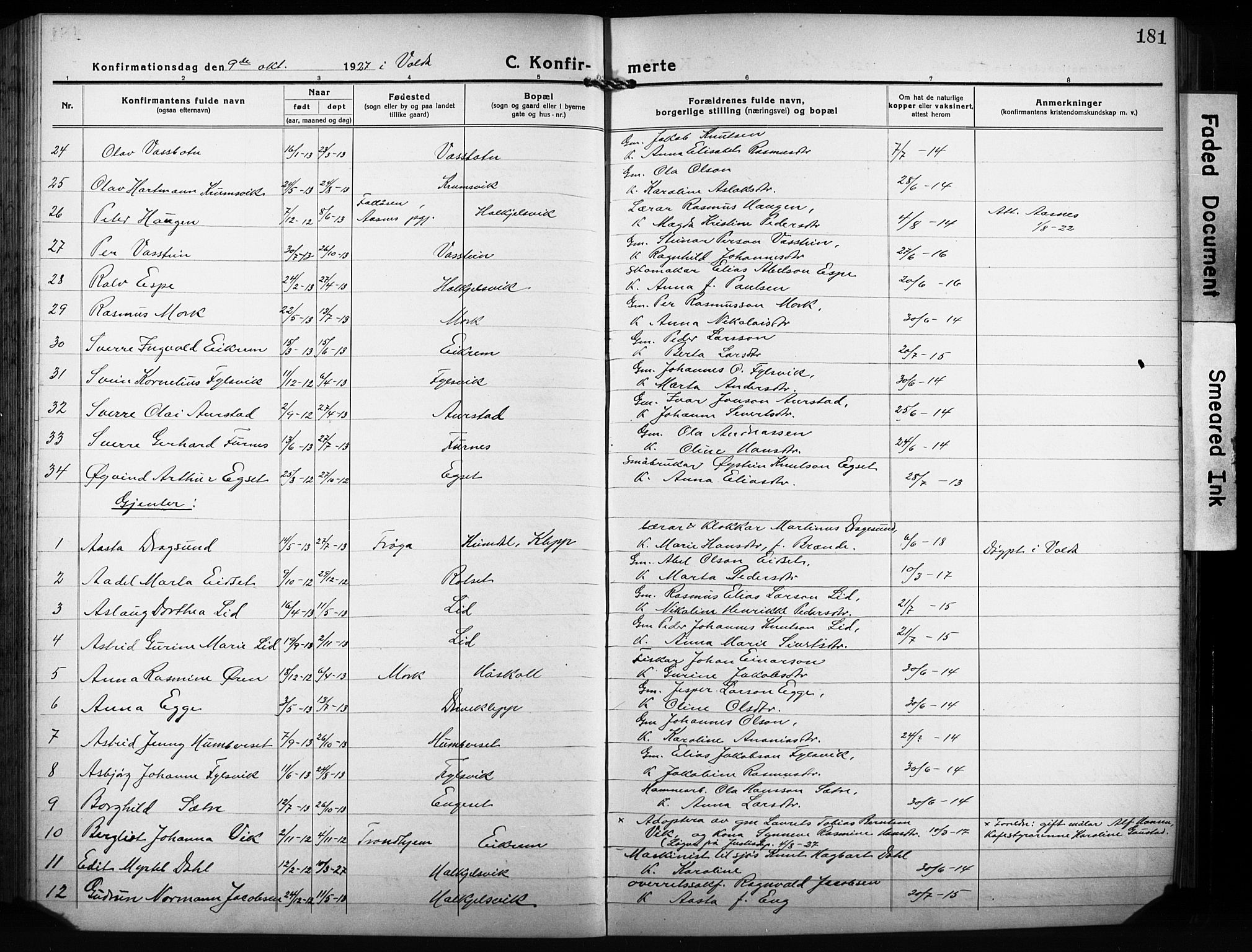 Ministerialprotokoller, klokkerbøker og fødselsregistre - Møre og Romsdal, AV/SAT-A-1454/511/L0160: Klokkerbok nr. 511C06, 1920-1932, s. 181