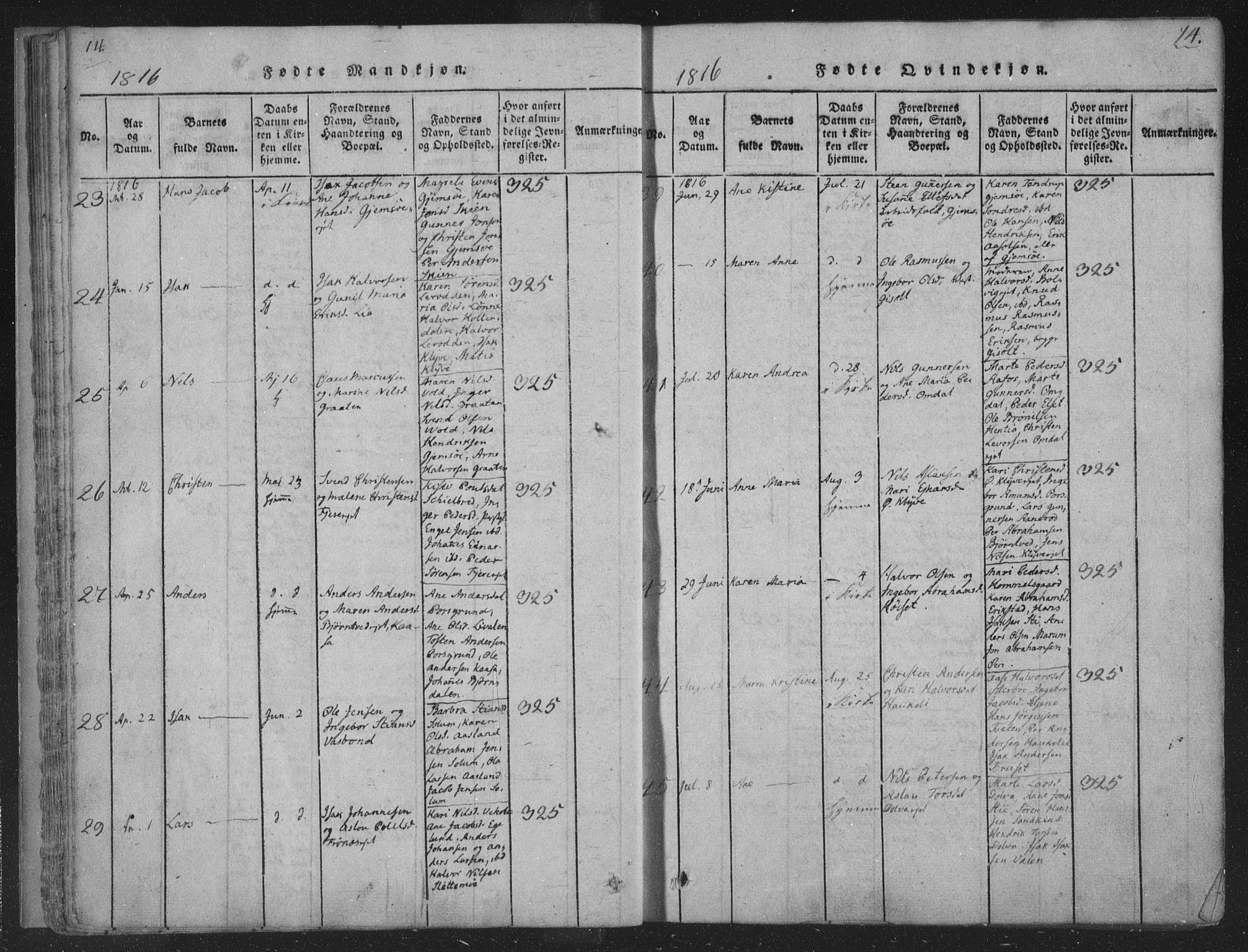 Solum kirkebøker, AV/SAKO-A-306/F/Fa/L0004: Ministerialbok nr. I 4, 1814-1833, s. 14