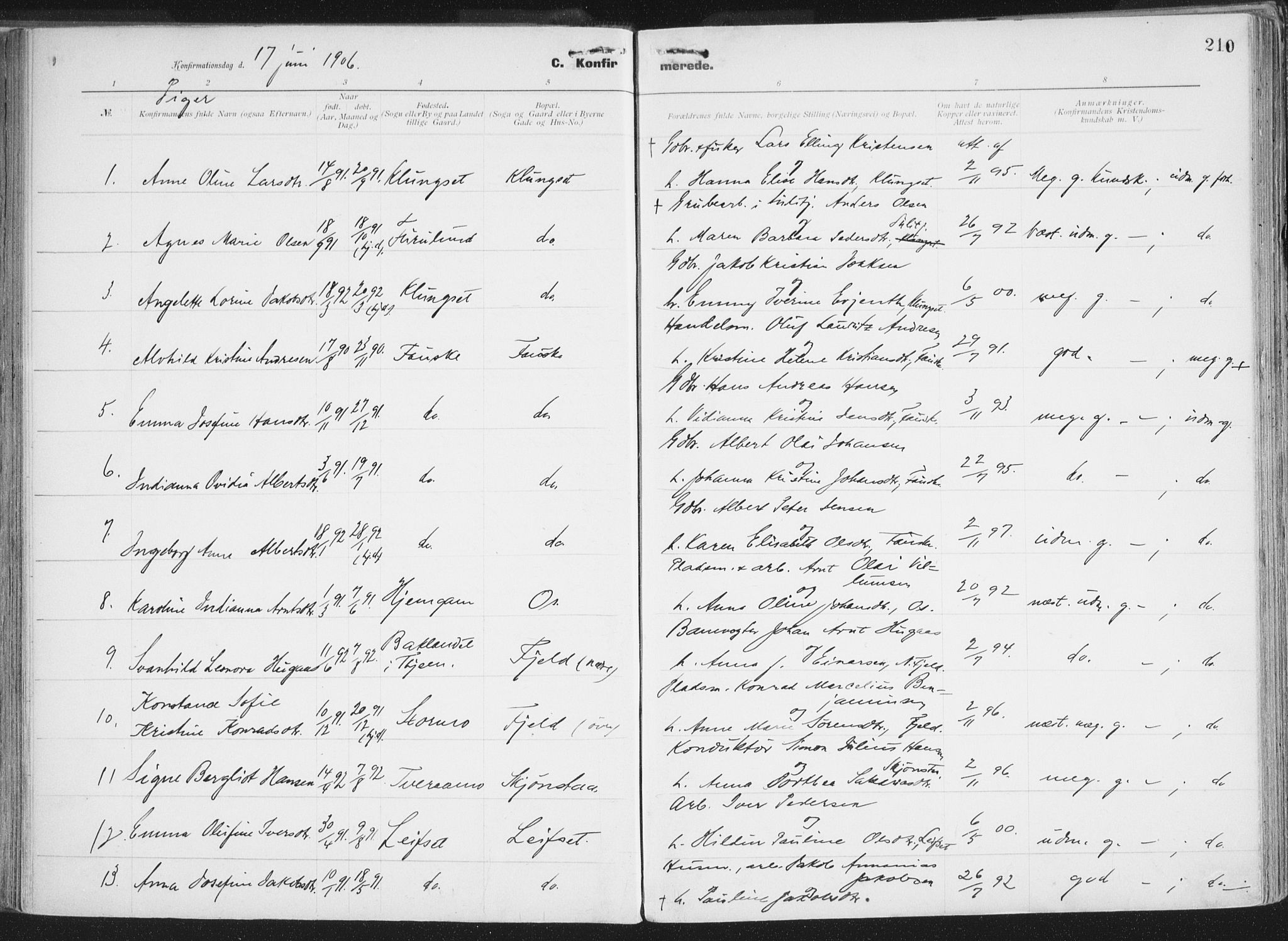 Ministerialprotokoller, klokkerbøker og fødselsregistre - Nordland, AV/SAT-A-1459/849/L0696: Ministerialbok nr. 849A08, 1898-1910, s. 210