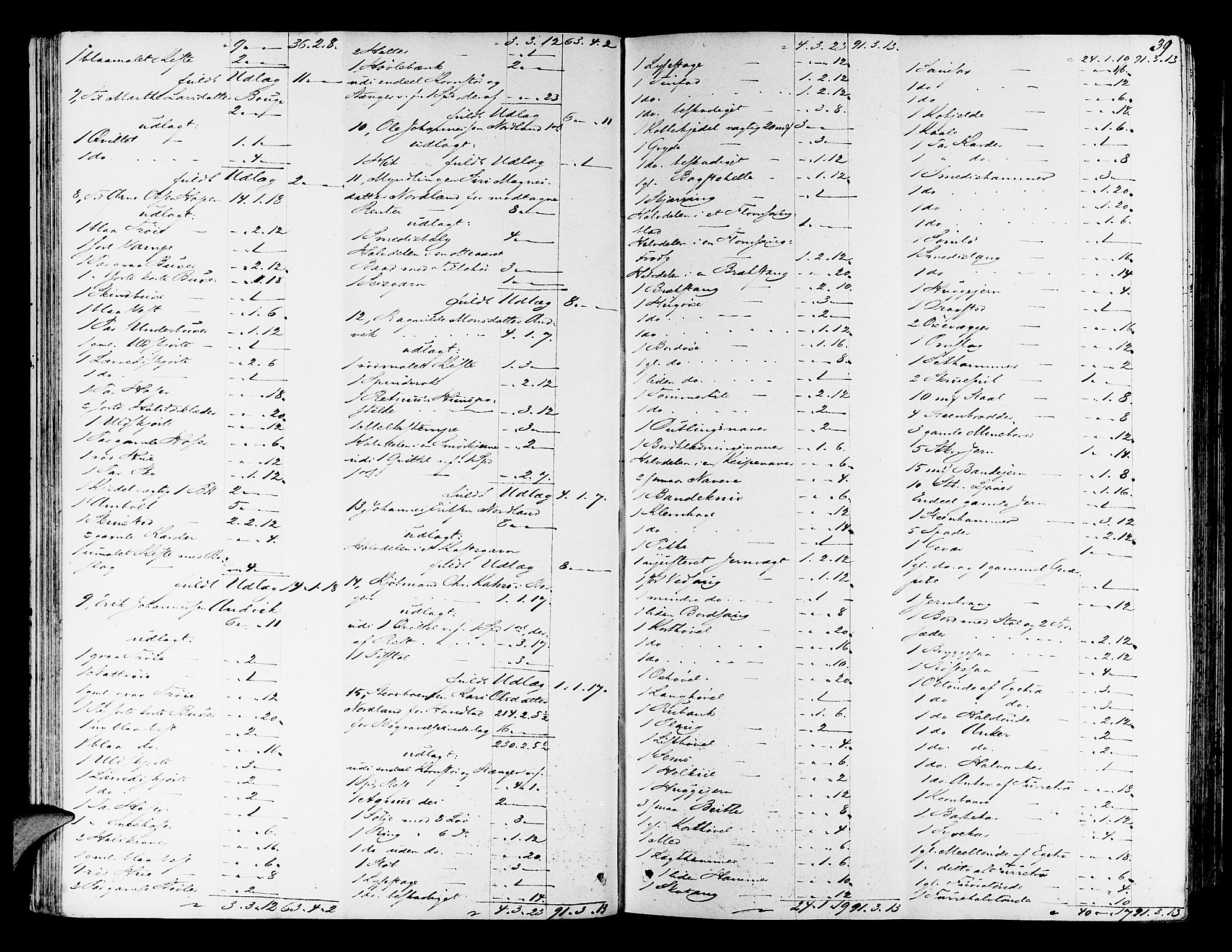 Nordhordland sorenskrivar, AV/SAB-A-2901/1/H/Hd/Hda/L0005: Skifteutlodningsprotokollar, 1851-1857, s. 38b-39a