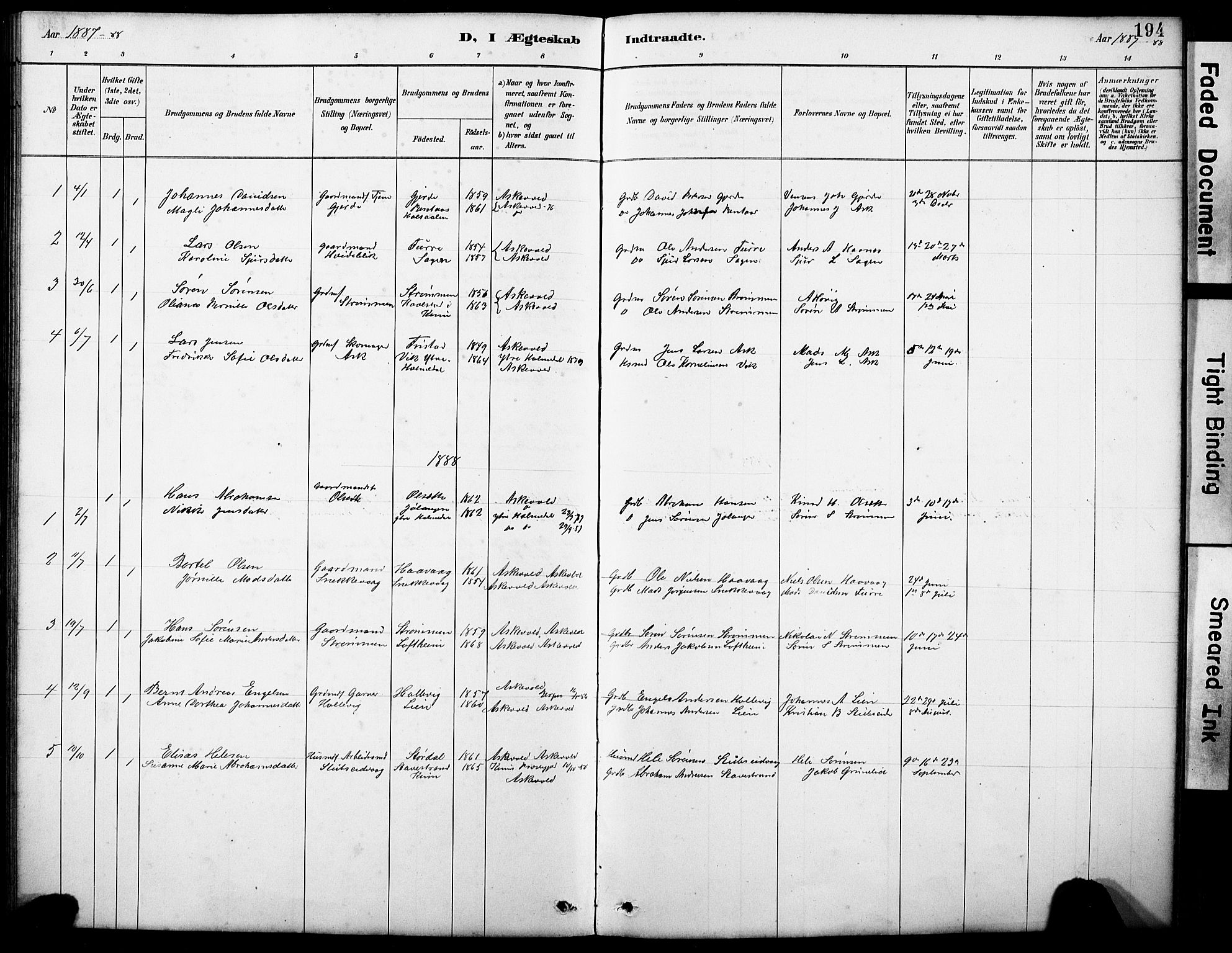 Askvoll sokneprestembete, AV/SAB-A-79501/H/Hab/Haba/L0003: Klokkerbok nr. A 3, 1886-1928, s. 194