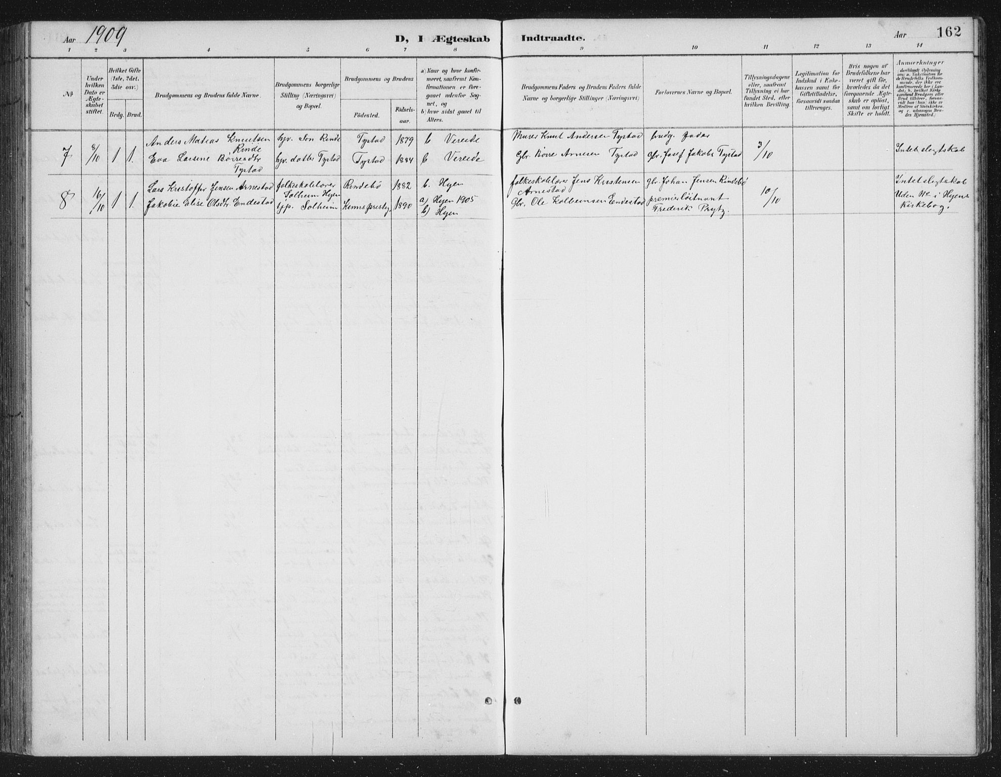 Gloppen sokneprestembete, AV/SAB-A-80101/H/Hab/Habb/L0002: Klokkerbok nr. B 2, 1889-1909, s. 162