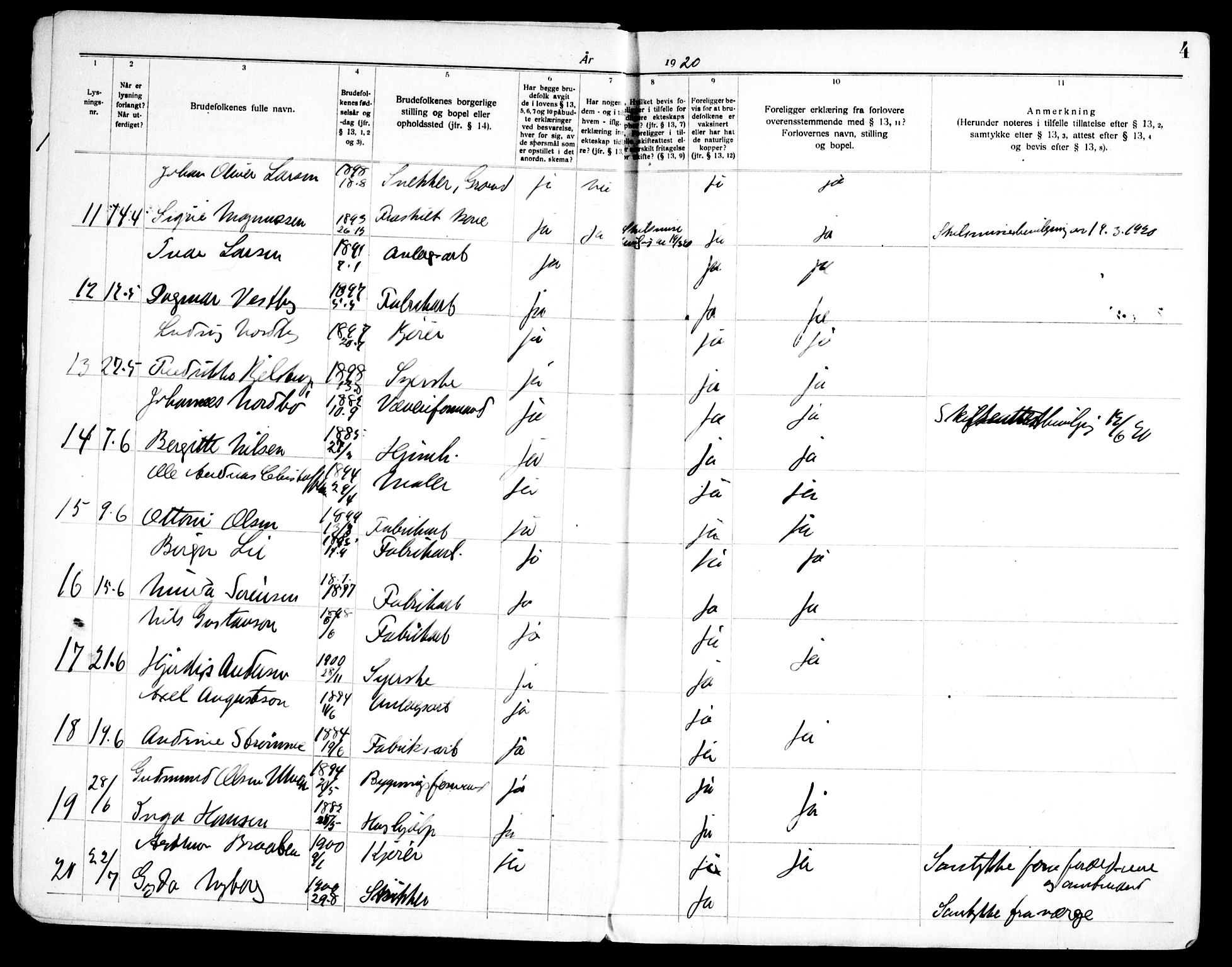 Østre Aker prestekontor Kirkebøker, AV/SAO-A-10840/H/Hb/L0001: Lysningsprotokoll nr. II 1, 1919-1951, s. 4