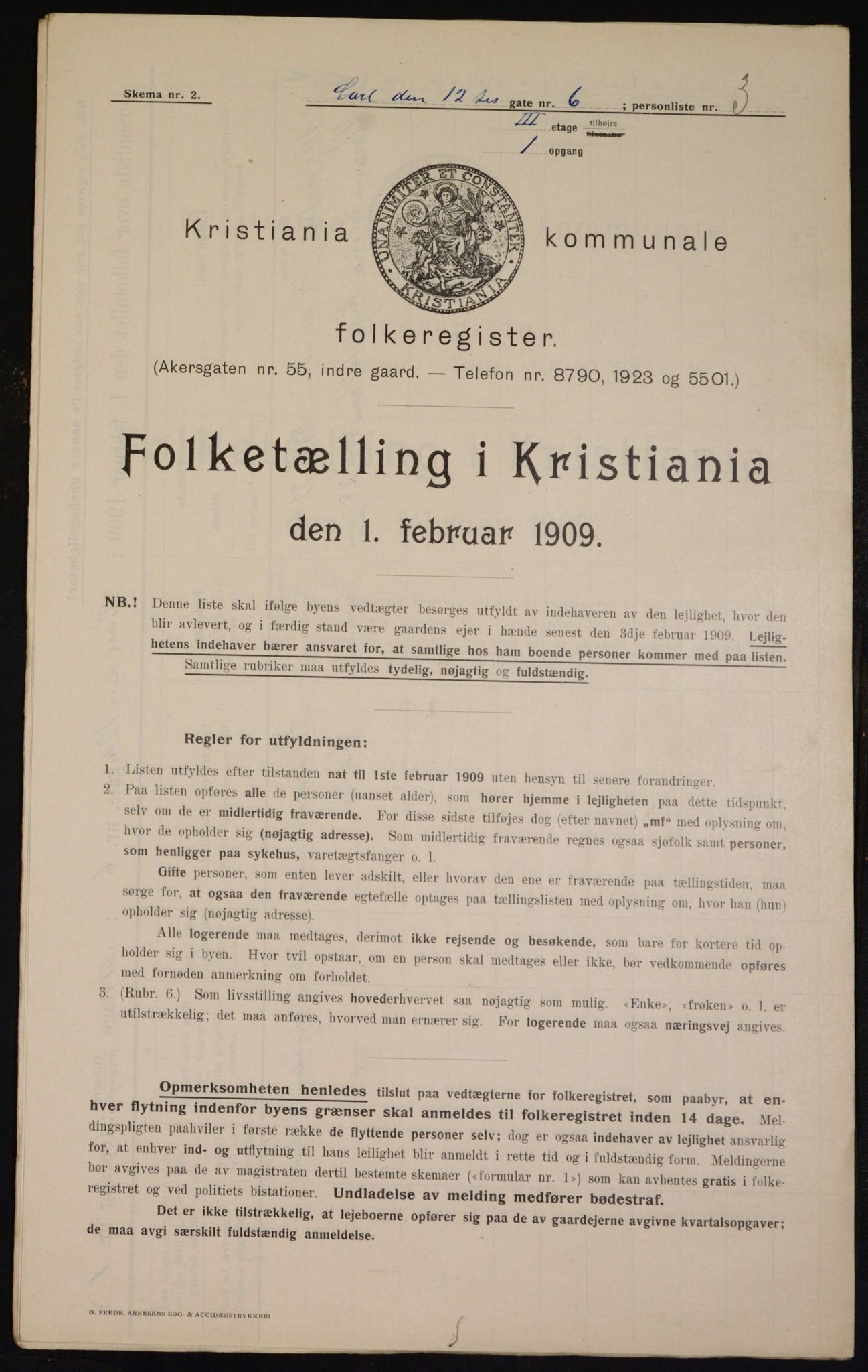 OBA, Kommunal folketelling 1.2.1909 for Kristiania kjøpstad, 1909, s. 44109