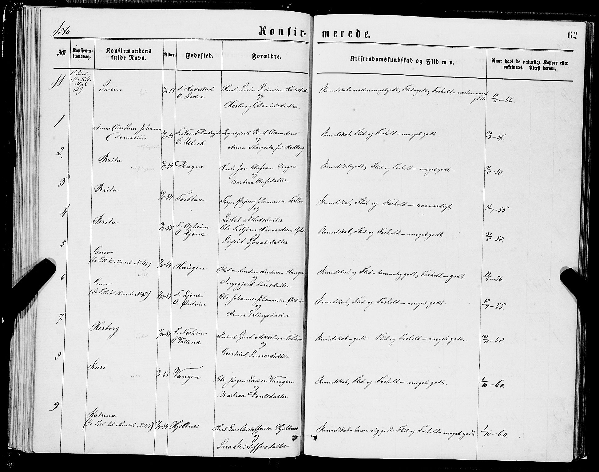 Ulvik sokneprestembete, AV/SAB-A-78801/H/Hab: Klokkerbok nr. A 2, 1869-1882, s. 62