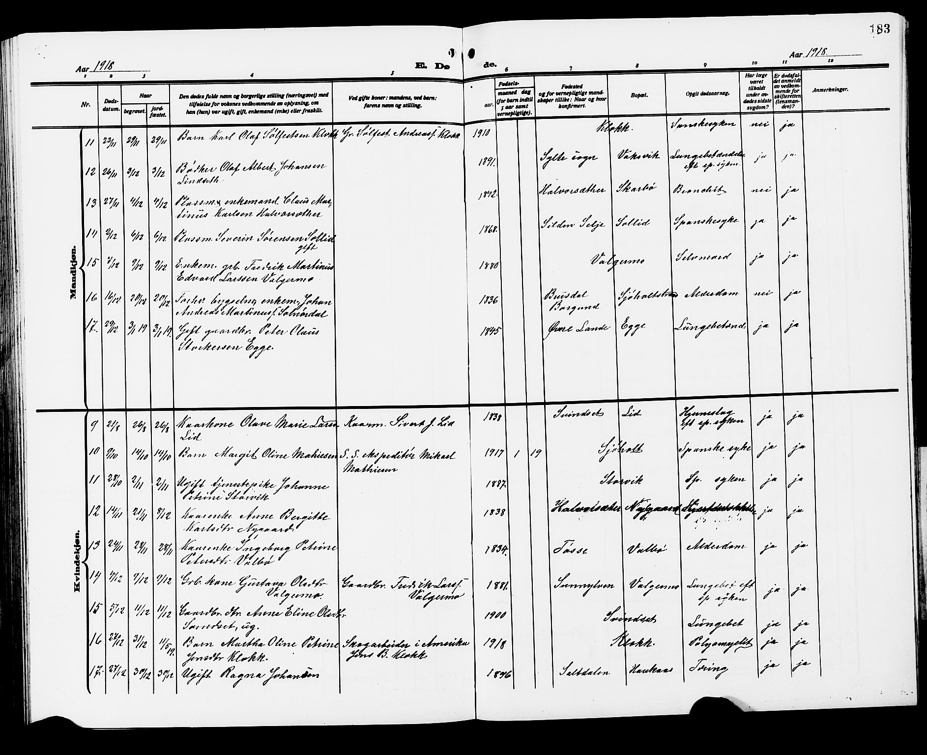 Ministerialprotokoller, klokkerbøker og fødselsregistre - Møre og Romsdal, AV/SAT-A-1454/522/L0328: Klokkerbok nr. 522C07, 1909-1925, s. 183