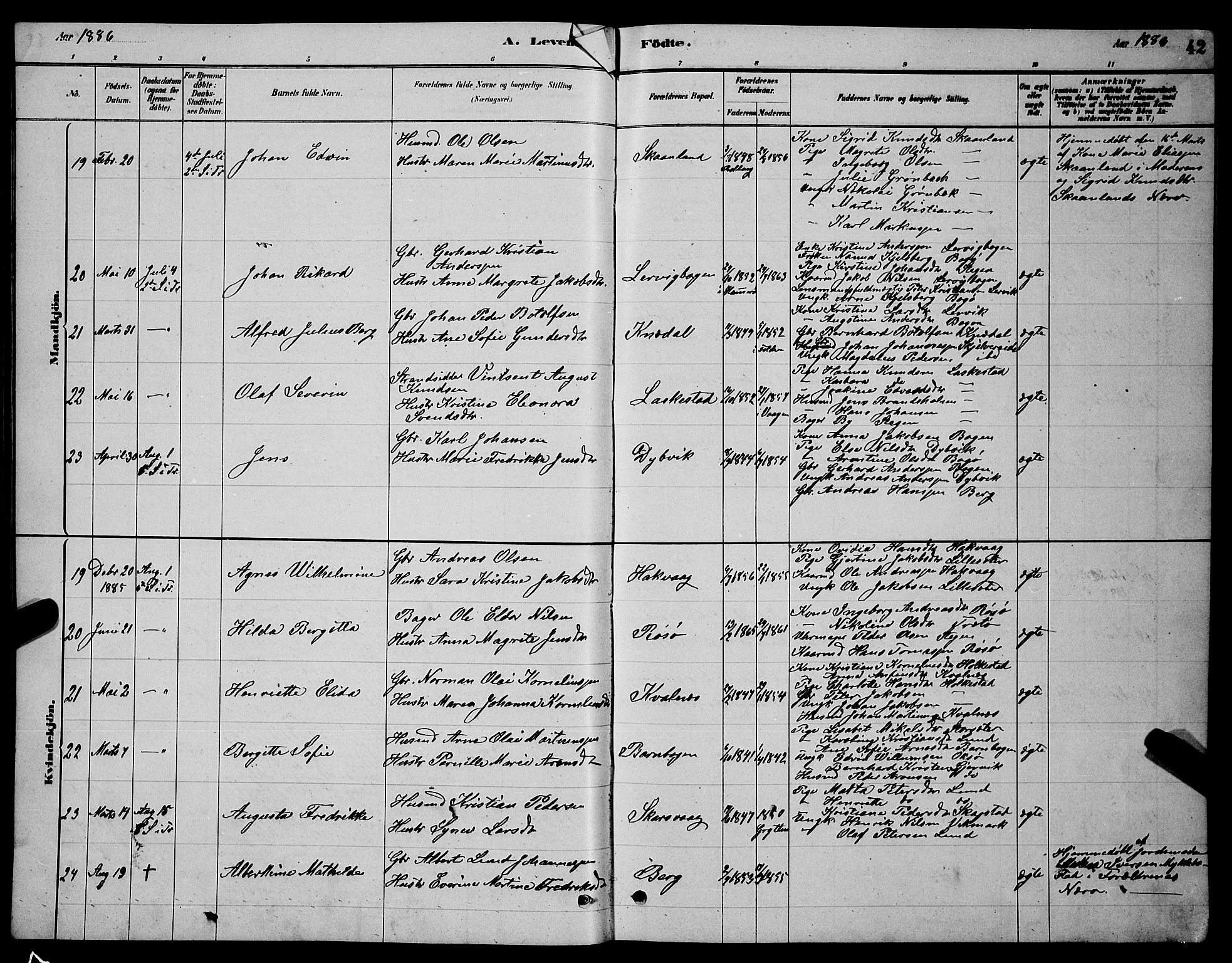 Ministerialprotokoller, klokkerbøker og fødselsregistre - Nordland, AV/SAT-A-1459/855/L0816: Klokkerbok nr. 855C05, 1879-1894, s. 42