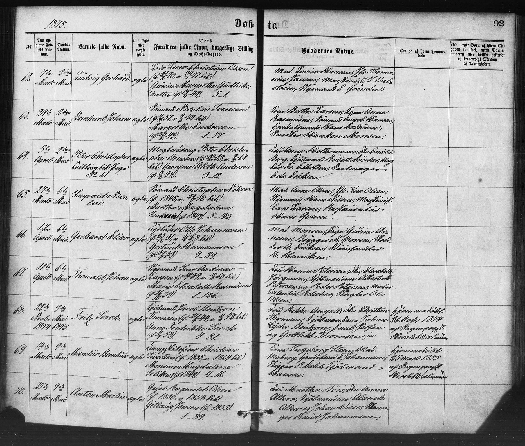 Nykirken Sokneprestembete, AV/SAB-A-77101/H/Haa/L0016: Ministerialbok nr. B 3, 1870-1884, s. 92