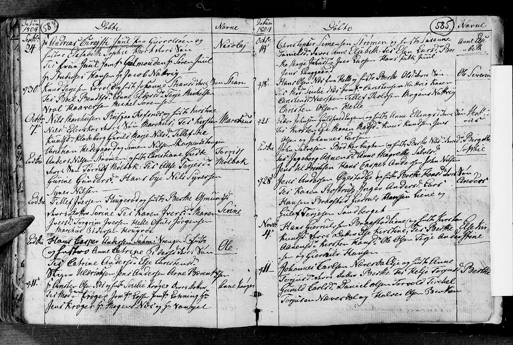 Øyestad sokneprestkontor, AV/SAK-1111-0049/F/Fa/L0008: Ministerialbok nr. A 8, 1777-1804, s. 584-585
