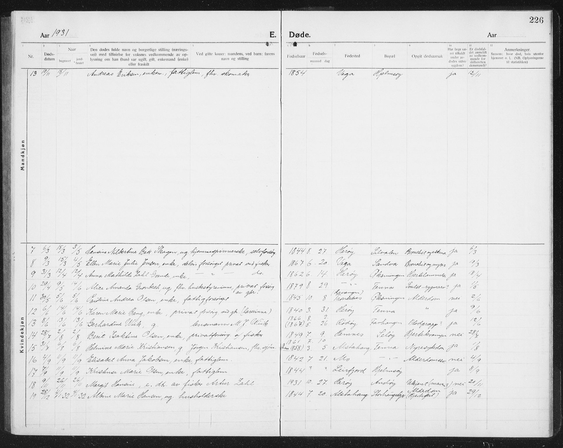 Ministerialprotokoller, klokkerbøker og fødselsregistre - Nordland, SAT/A-1459/834/L0517: Klokkerbok nr. 834C07, 1919-1939, s. 226