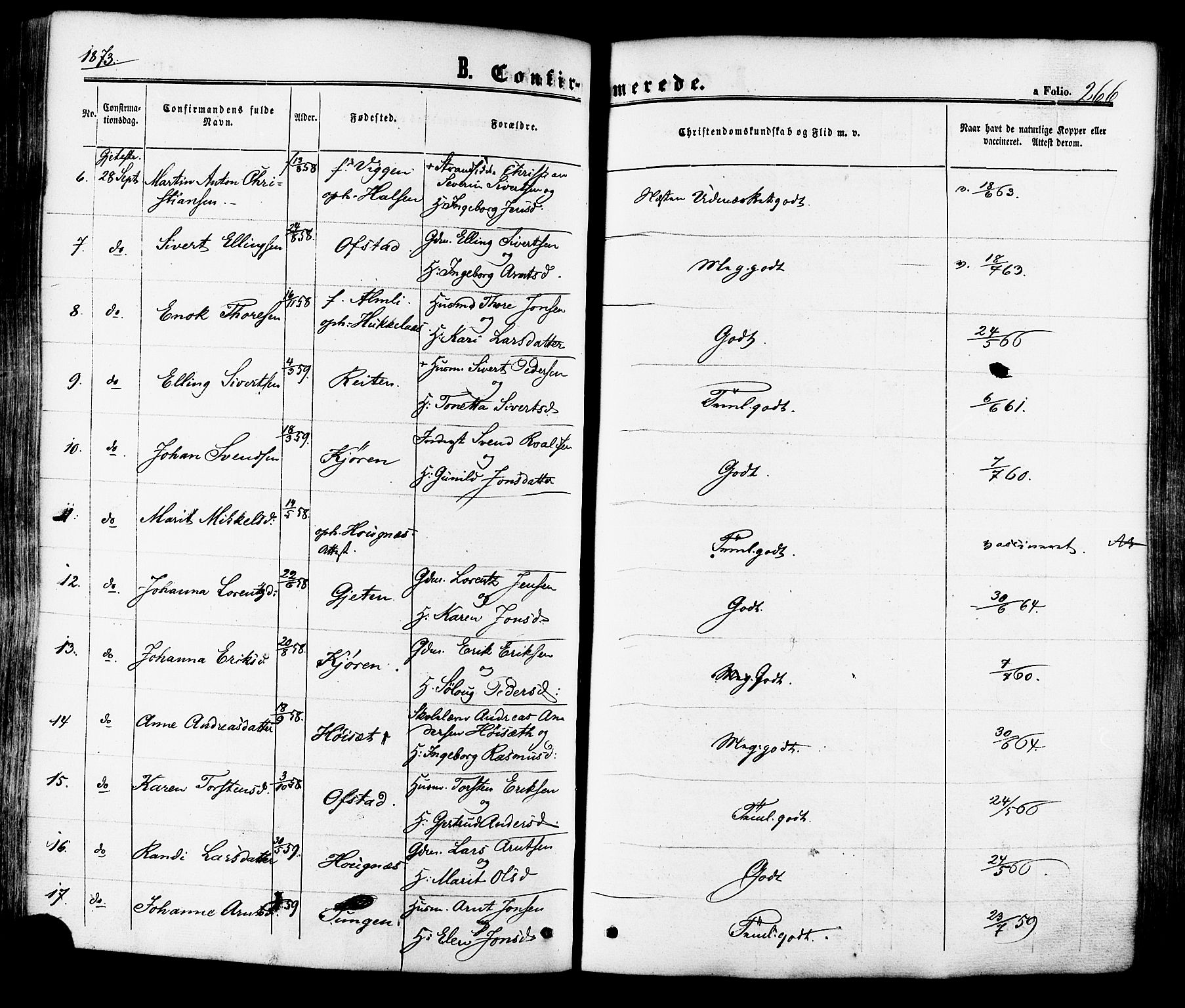 Ministerialprotokoller, klokkerbøker og fødselsregistre - Sør-Trøndelag, SAT/A-1456/665/L0772: Ministerialbok nr. 665A07, 1856-1878, s. 266