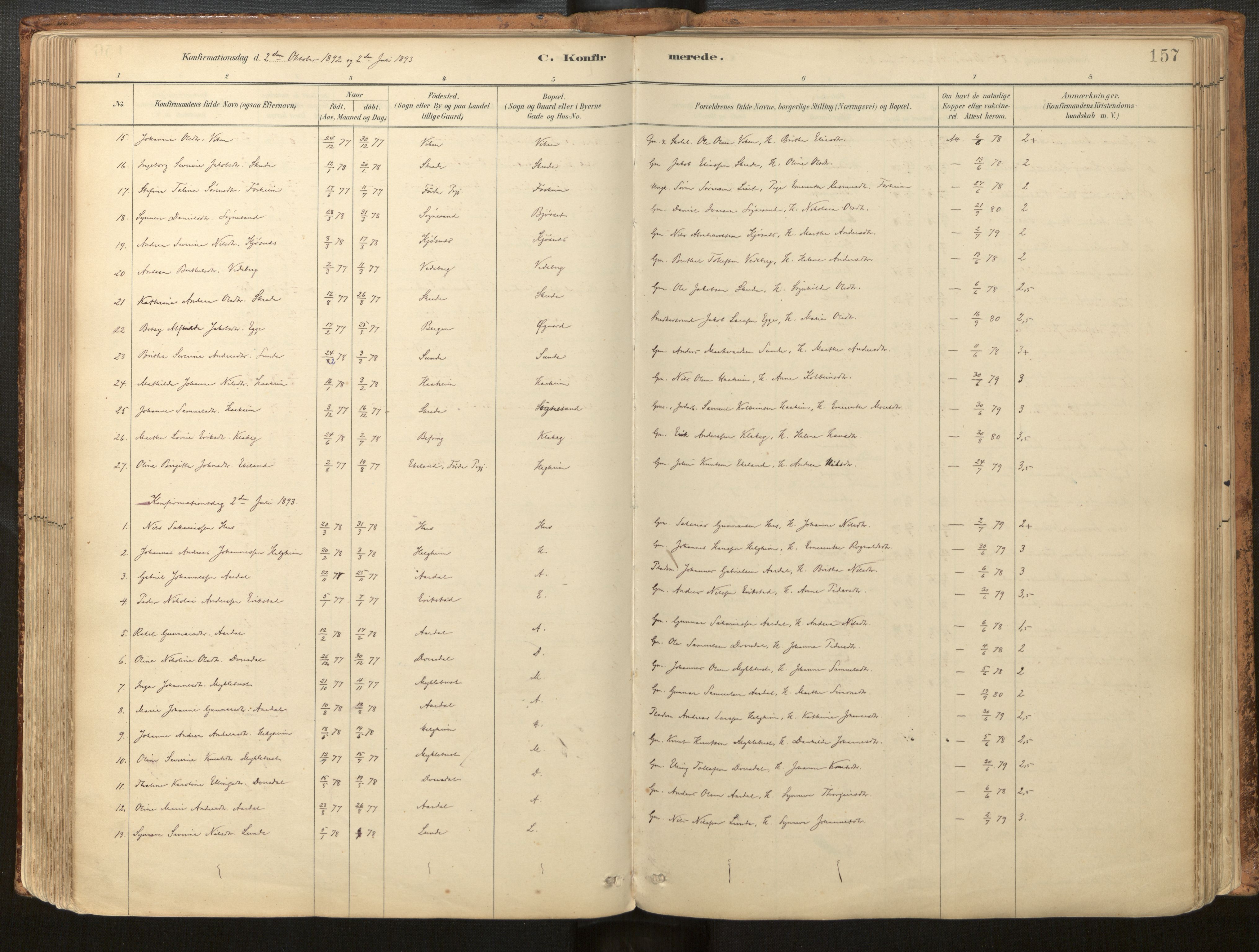Jølster sokneprestembete, SAB/A-80701/H/Haa/Haac/L0001: Ministerialbok nr. C 1, 1882-1928, s. 157