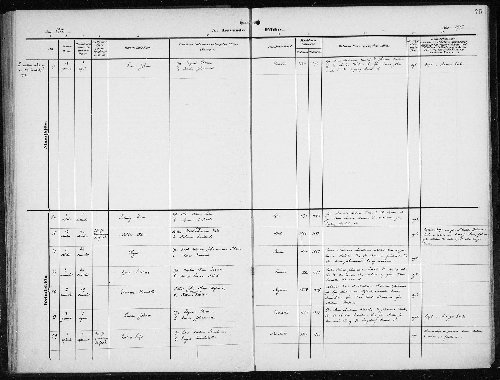 Herdla Sokneprestembete, AV/SAB-A-75701/H/Haa: Ministerialbok nr. A 5, 1905-1918, s. 75