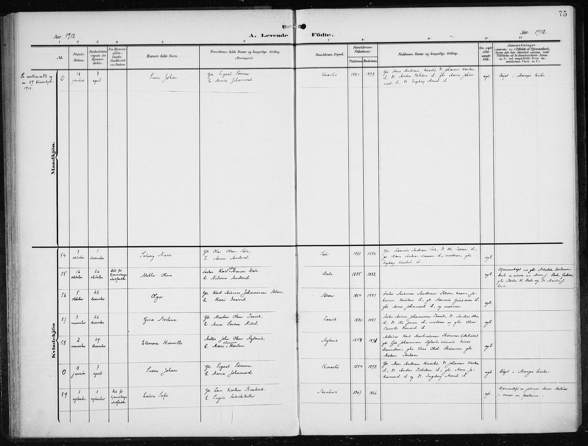 Herdla Sokneprestembete, SAB/A-75701/H/Haa: Ministerialbok nr. A 5, 1905-1918, s. 75