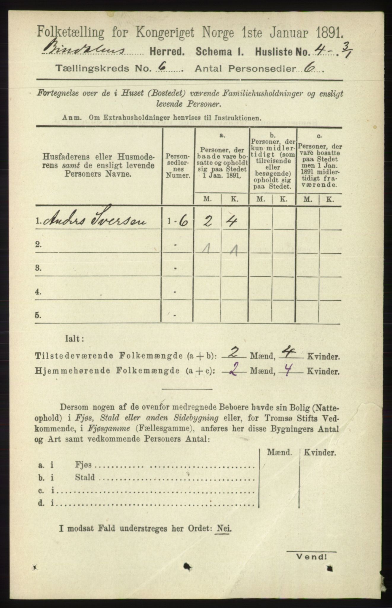 RA, Folketelling 1891 for 1811 Bindal herred, 1891, s. 1644