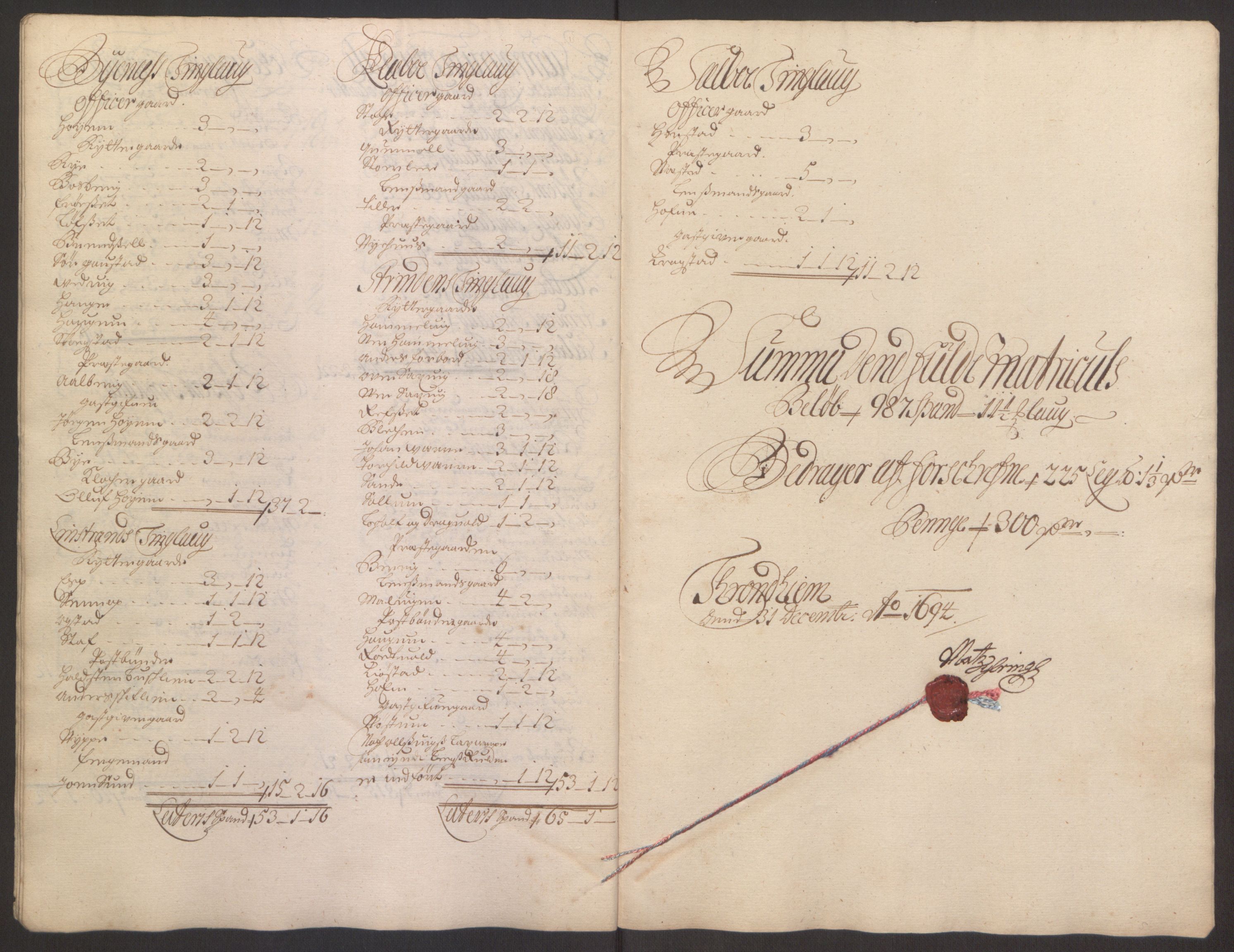 Rentekammeret inntil 1814, Reviderte regnskaper, Fogderegnskap, RA/EA-4092/R61/L4104: Fogderegnskap Strinda og Selbu, 1693-1694, s. 239