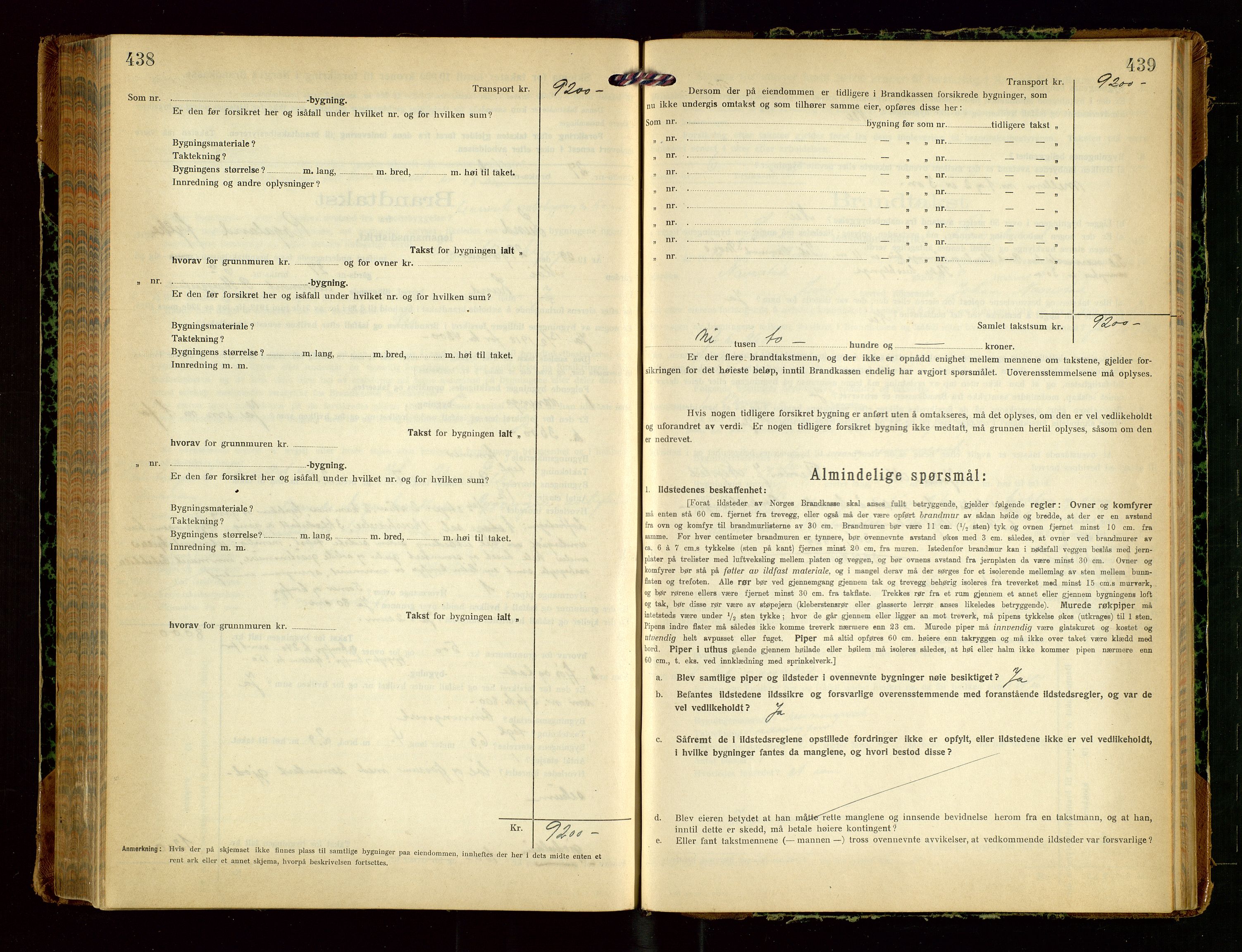 Lund lensmannskontor, SAST/A-100303/Gob/L0004: "Brandtakstprotokol", 1921-1929, s. 438-439